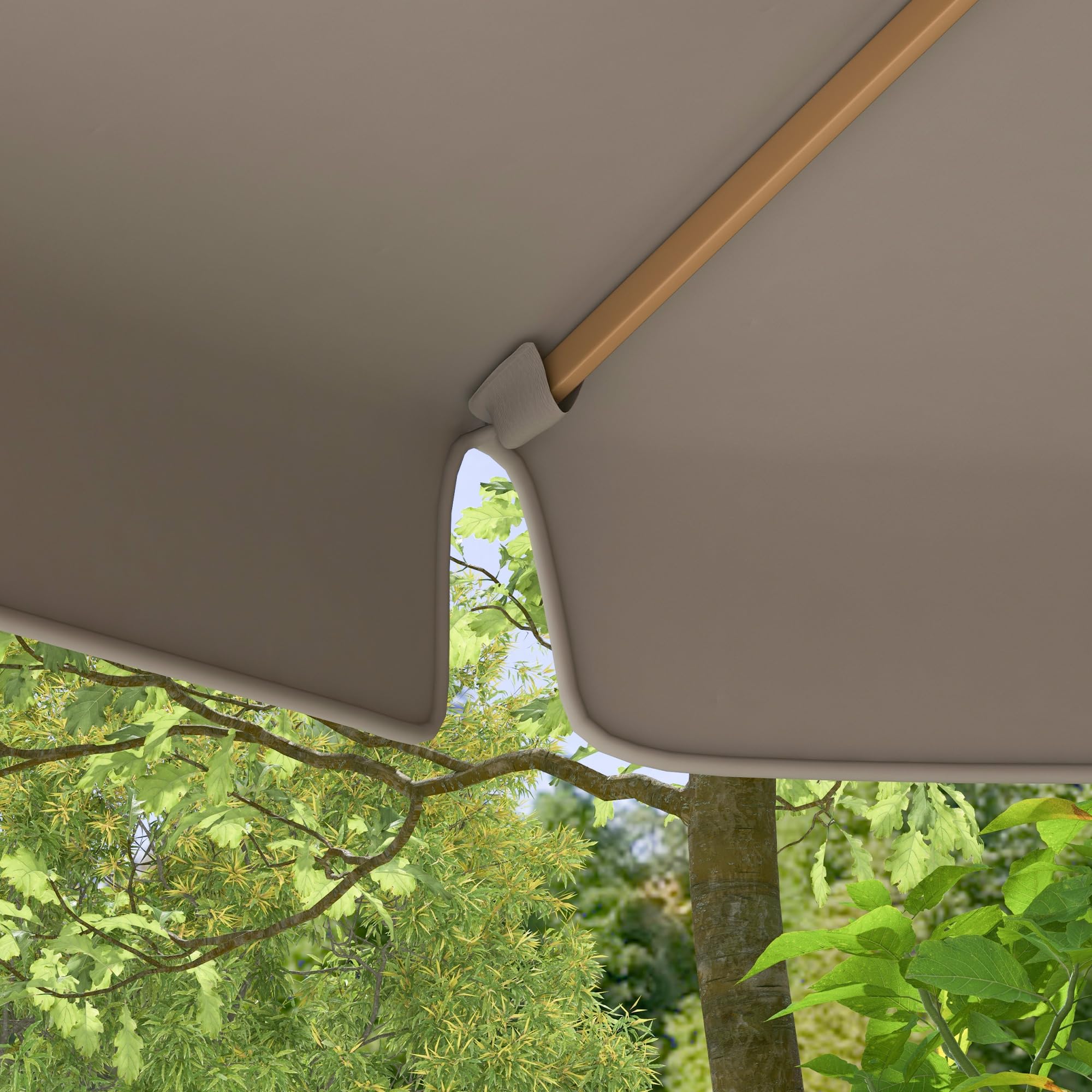 Outsunny Sombrilla Terraza Exterior Ø325 cm Sombrilla de Jardín con Sistema de Polea Techo Ventilado 8 Varillas de Bambú y Poste de Madera Parasol para Patio Terraza