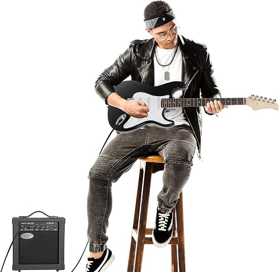 39 Full Size Black Electric Guitar with 10W Amp,Gig Bag Case Guitar Strap Package for Beginner Starter (Black)