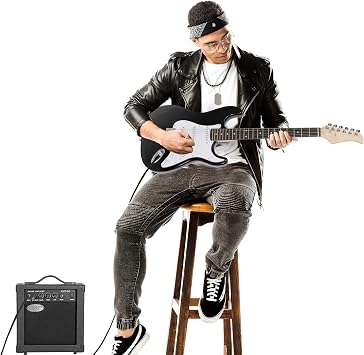 39 Full Size Black Electric Guitar with 10W Amp,Gig Bag Case Guitar Strap Package for Beginner Starter (Black)