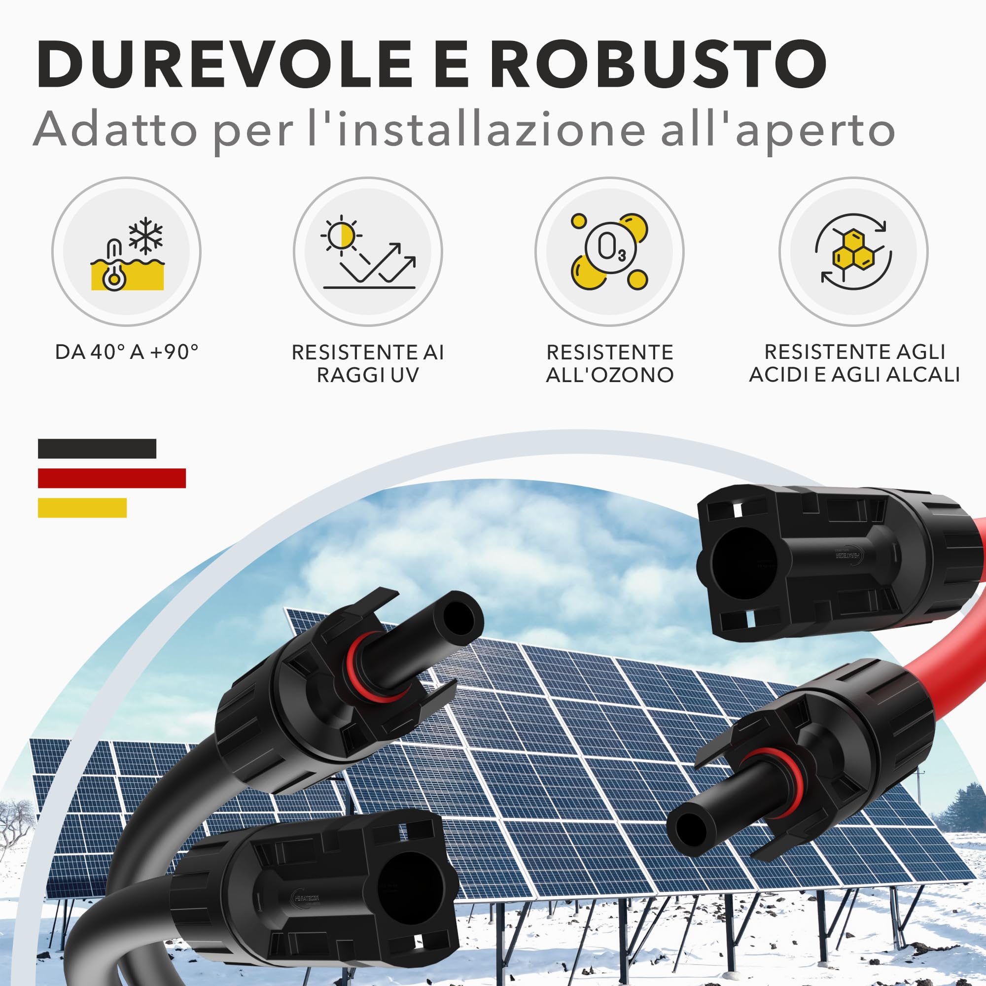 Cavo Solare di Prolunga 4mm² 2m IP68 RedStar24 per Pannello Solare Inverter