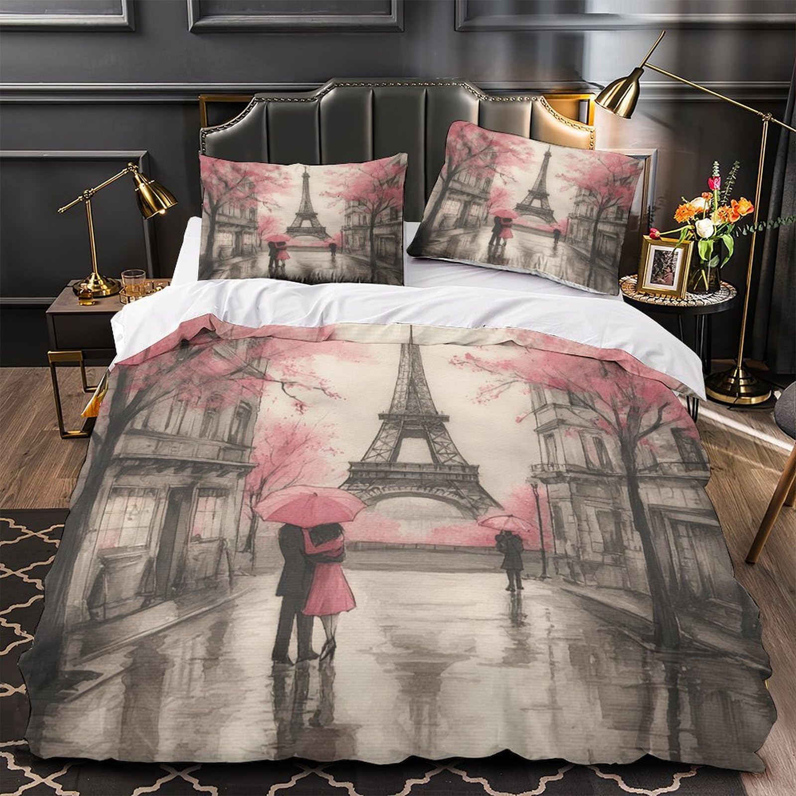 Parure de lit hypoallergénique microfibre Romance Parisienne contre allergies