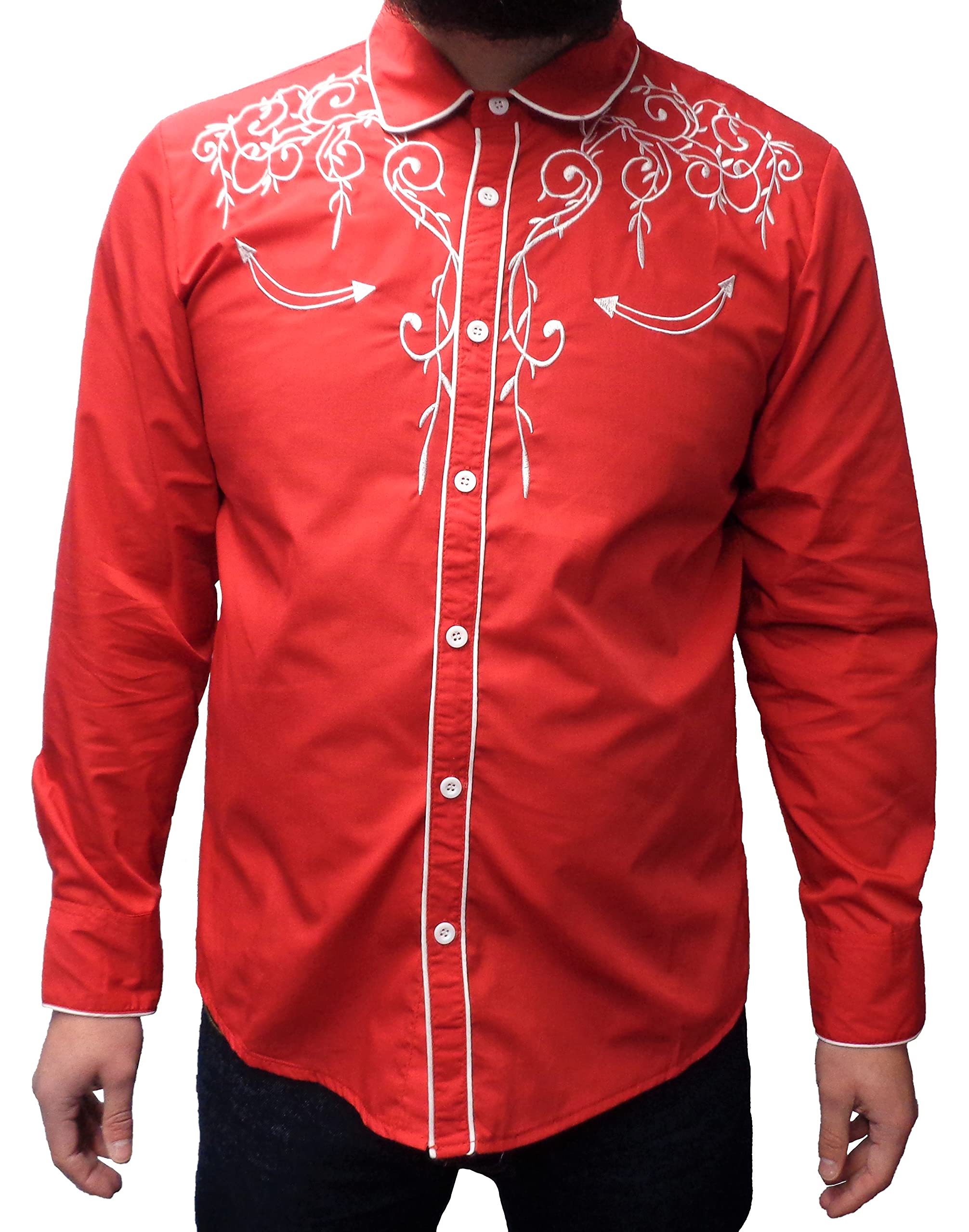 Mazeys Men's Red Embroide Cowboy Shirts (Xxx Large, )