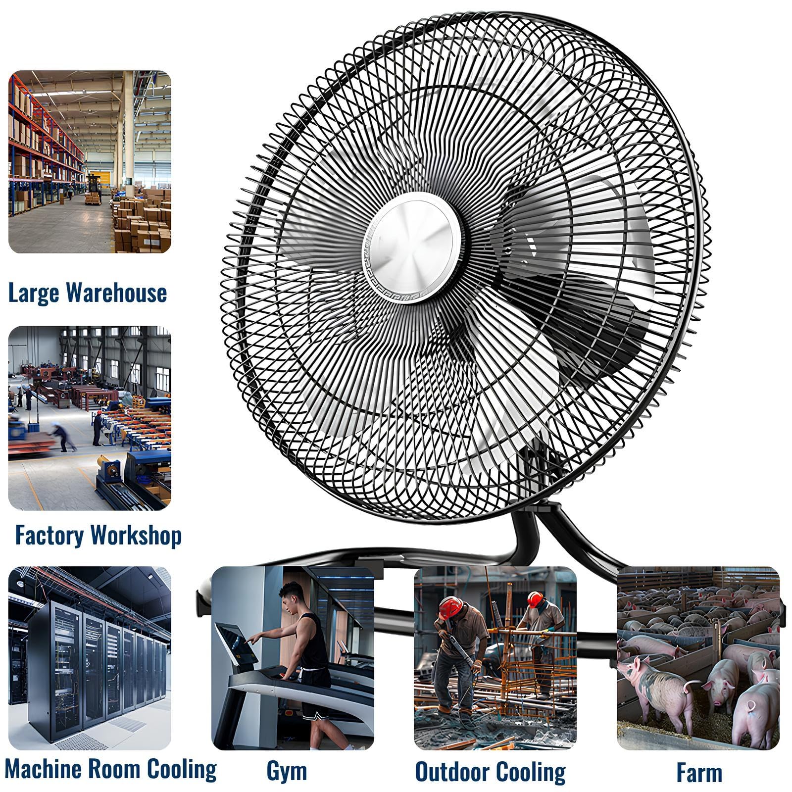 Ventilador Industrial de Suelo, Alta Velocidad en Metal con 3 Niveles