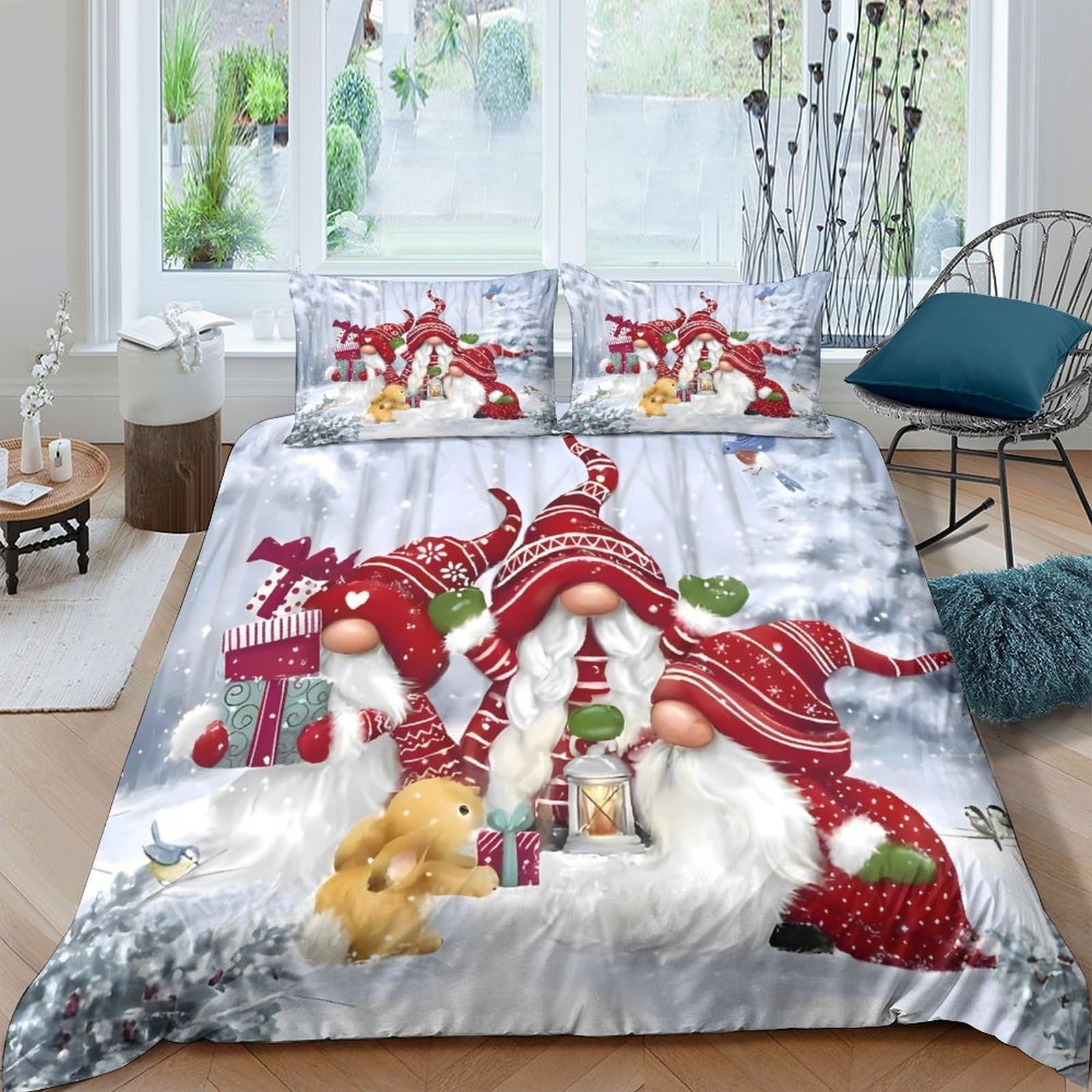 Ctjqhvkz Style-4 3D Printed Christmas Gnome Fitted Sheet Microfiber Soft Red Hat Gift Bed Cover For Bedroom Dorm Mattress Protection Decor Single（135X200cm）
