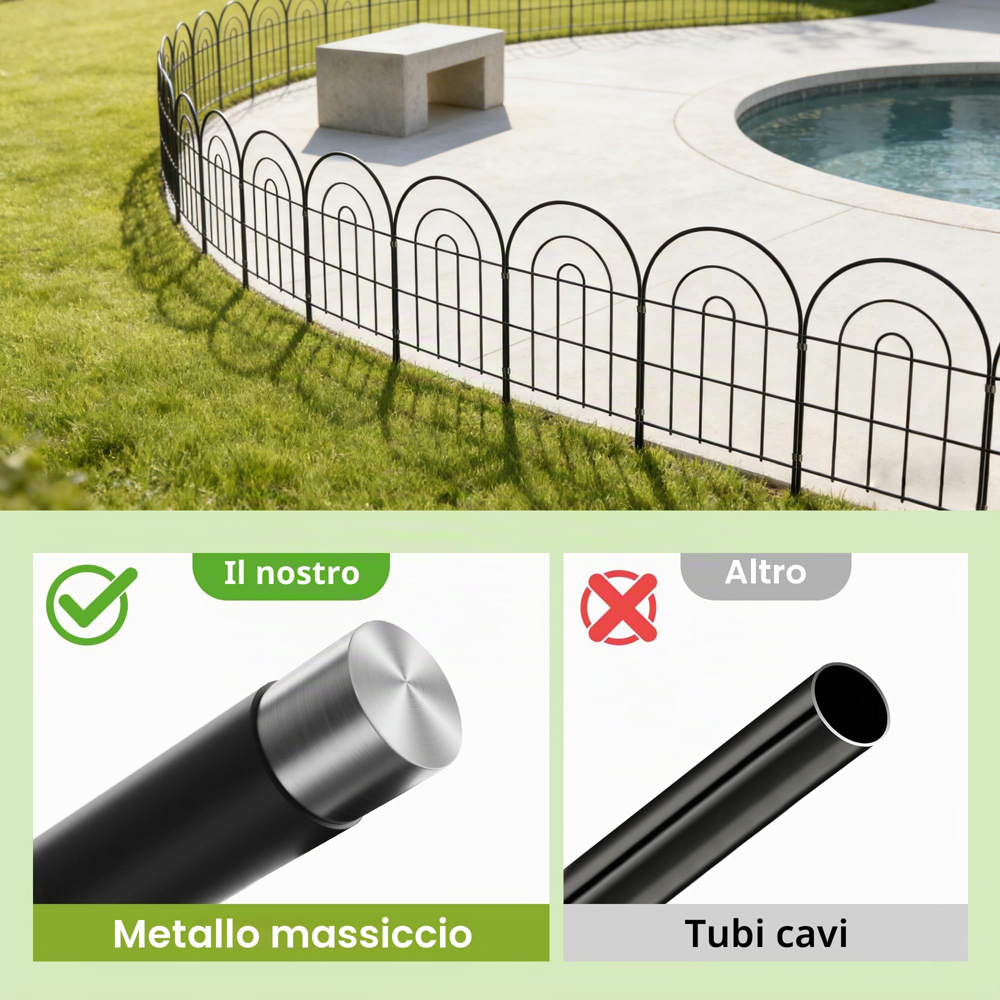 Thealyn Recinzione da giardino in metallo, 60 cm di altezza x 33 cm di larghezza (25 pannelli, lunghezza totale 3,3 m), recinzione decorativa per esterni, recinzione per cani, aiuole, cortili