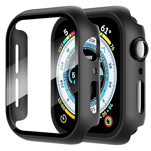 Apple Watch SE 9 Diruite 2 Pièces Coque pour Apple Watch Series 7/6/5/4/SE Protection Écran,Dur PC Matériel Coque,Ultra Mince Verre Trempé Écran Coque pour iWatch Série 7/6/SE/5/4