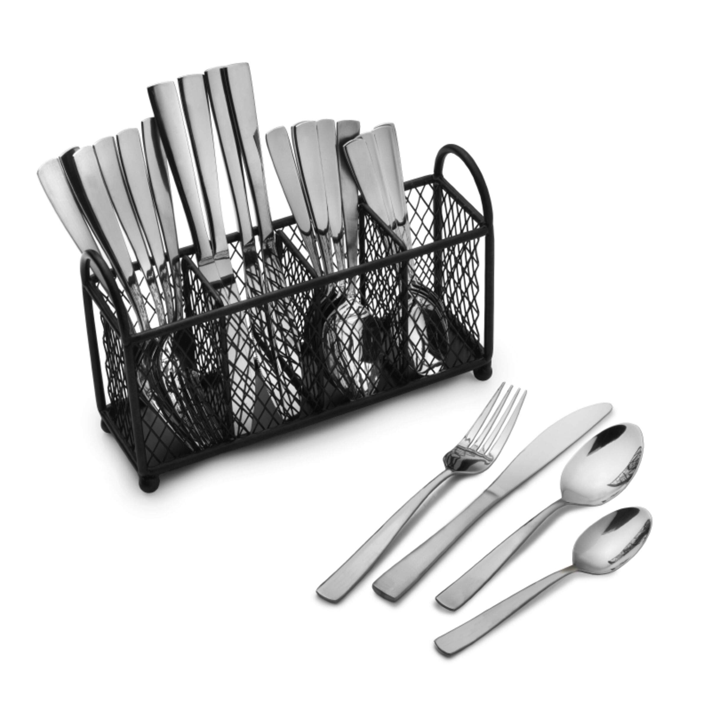 Gourmet Basics by MikasaSatin Danford 24-Piece Flatware Set with Caddy, Service For 6