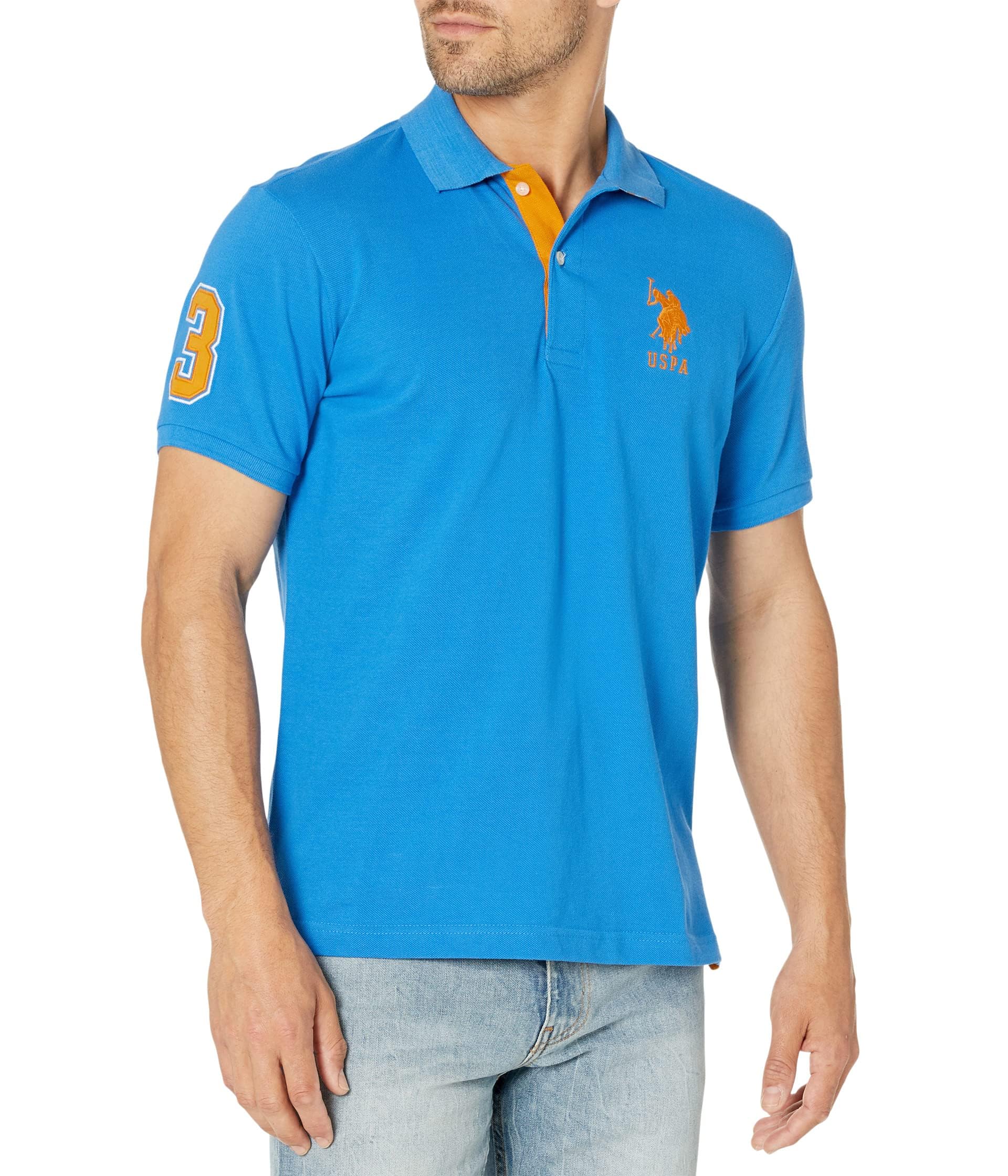 U.S. Polo Assn. Men's Short-Sleeve Polo Shirt with Applique, Sonic Blue, Large