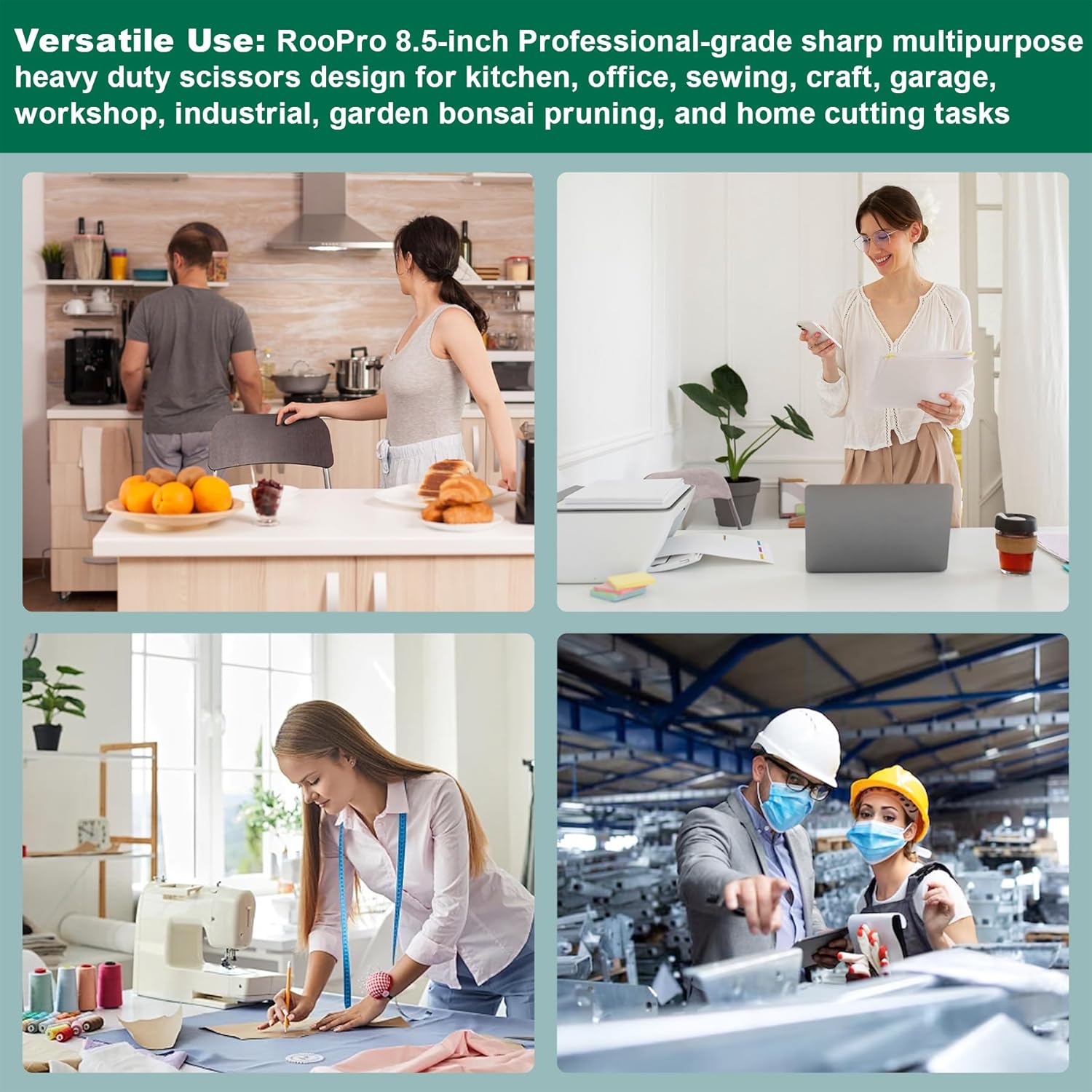 Heavy Duty Scissors All Purpose, 8.5 inch Stainless Steel Utility Sharp Shears, Aluminum Alloy Handle for Cutting Cardboard,Carpet,Fabric,Leather,Rope,Rubber,Plastic and Kitchen or Workshop Use - Image 5