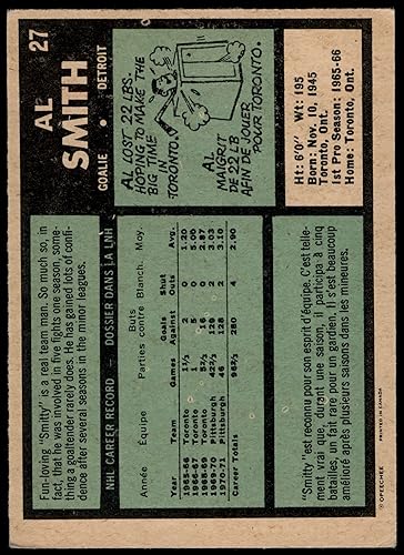 Miniatura 2 de 1971 O-Pee-Chee # 27 Al Smith Detroit Red Wings (Hockey Card) VGEX Red Wings