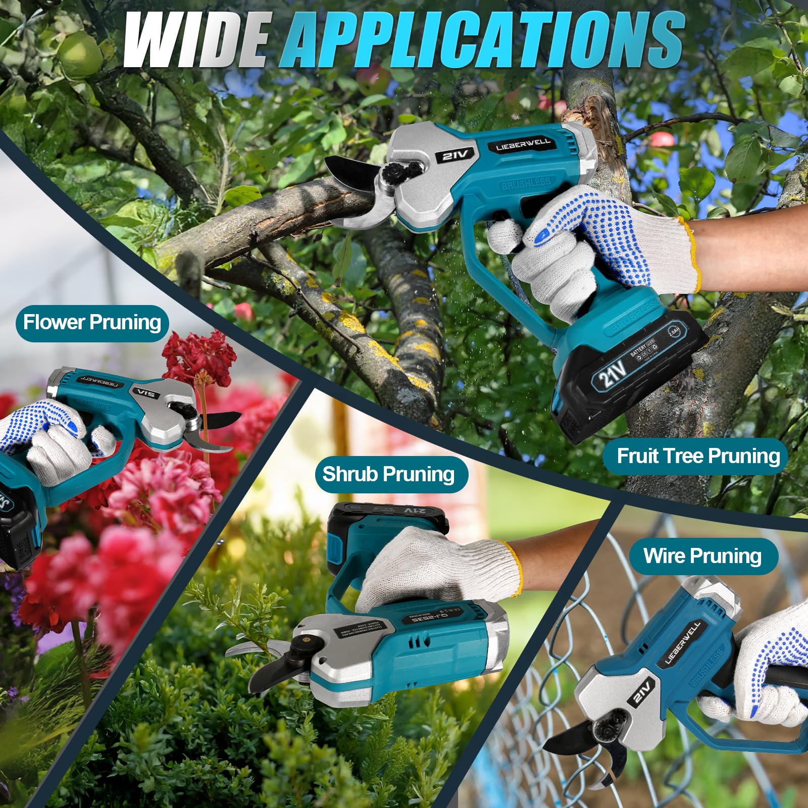 Cesoie elettrica per batterie Makita 18V, cesoie da giardino professionali con 2 batterie da 2000mAh, cesoie da giardino a motore brushless manuali con LCD contatore di tagli, diametro di taglio 35mm