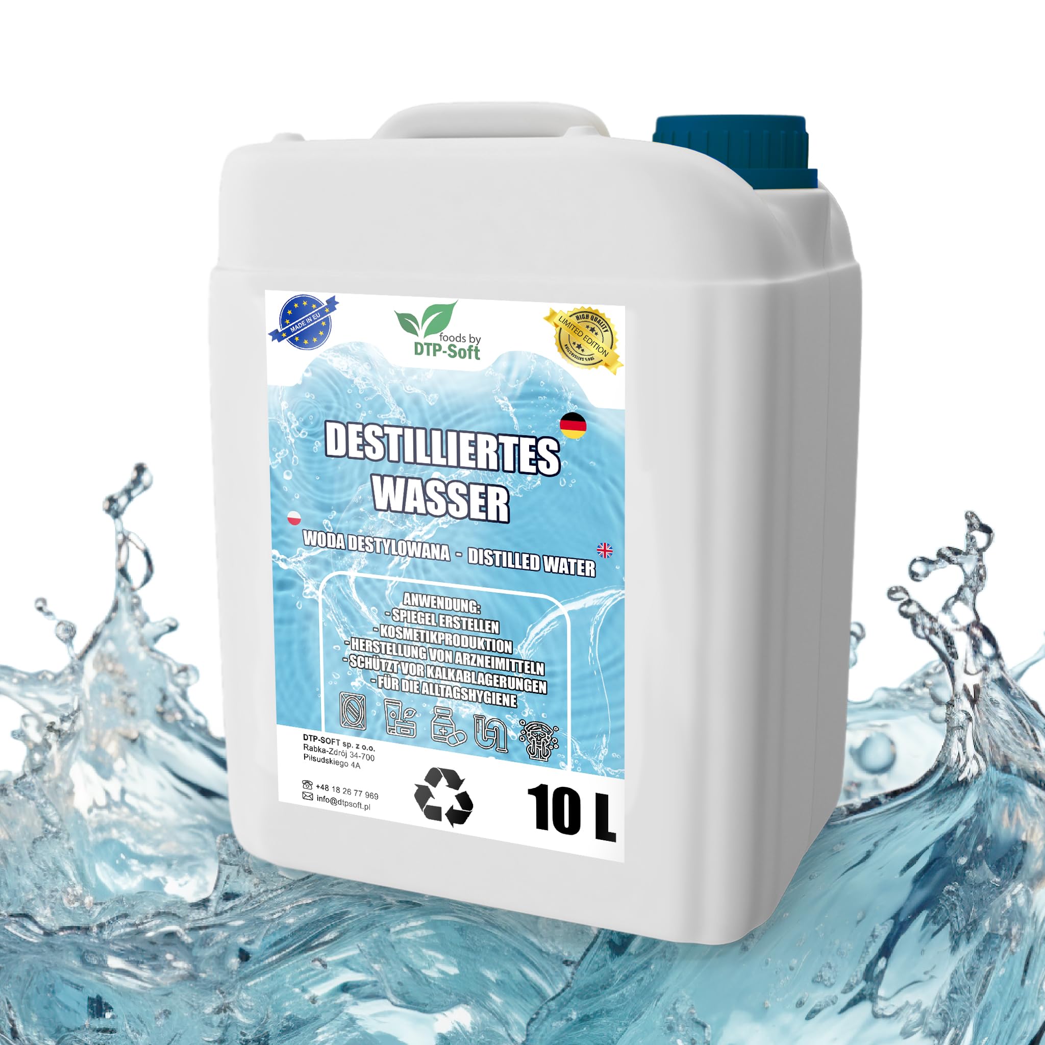 Agua destilada 100% pura 20L | Agua desmineralizada 2x10L – agua destilada apta para plancha, humidificador, baterías y mucho más