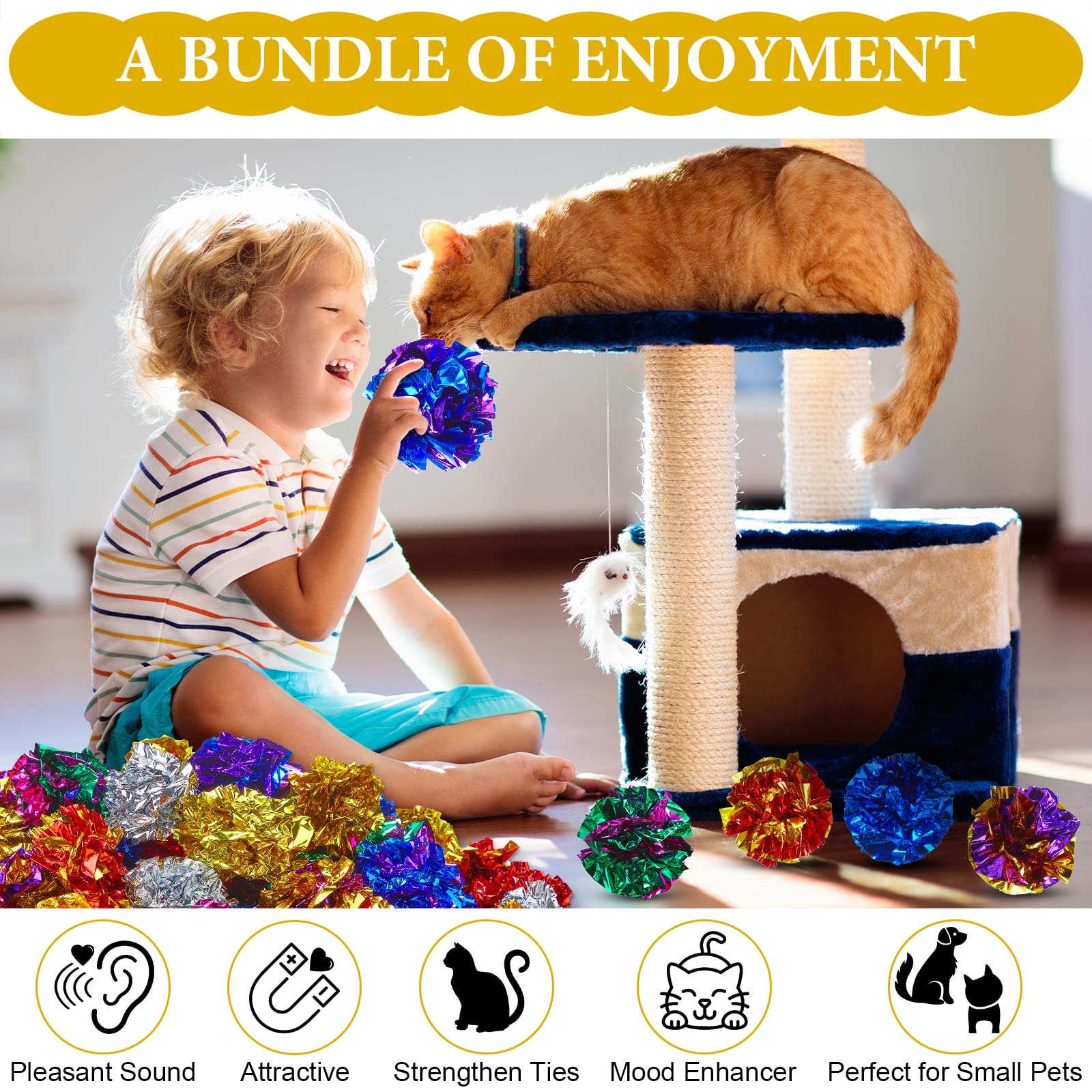 Cat Crinkle Balls Bulk 104 Pcs - 1.69 Inch Polyester Film Cat Toys With ...