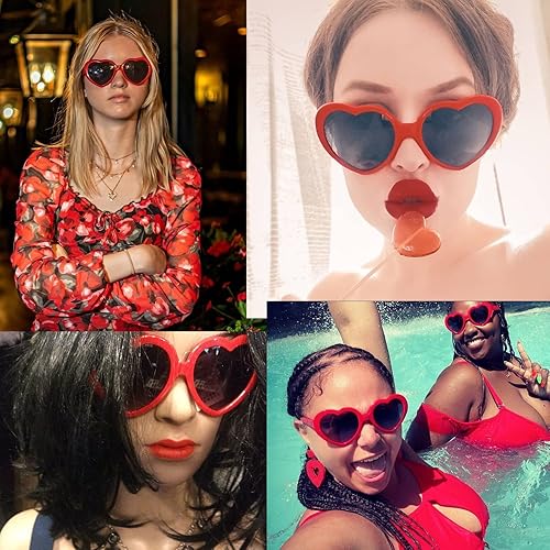 Miniatura 5 de IOHLNG Lentes de sol con forma de corazón para mujeres y hombres, de gran tamaño, de moda, con forma de amor, retro, encantadores, lindos lentes de