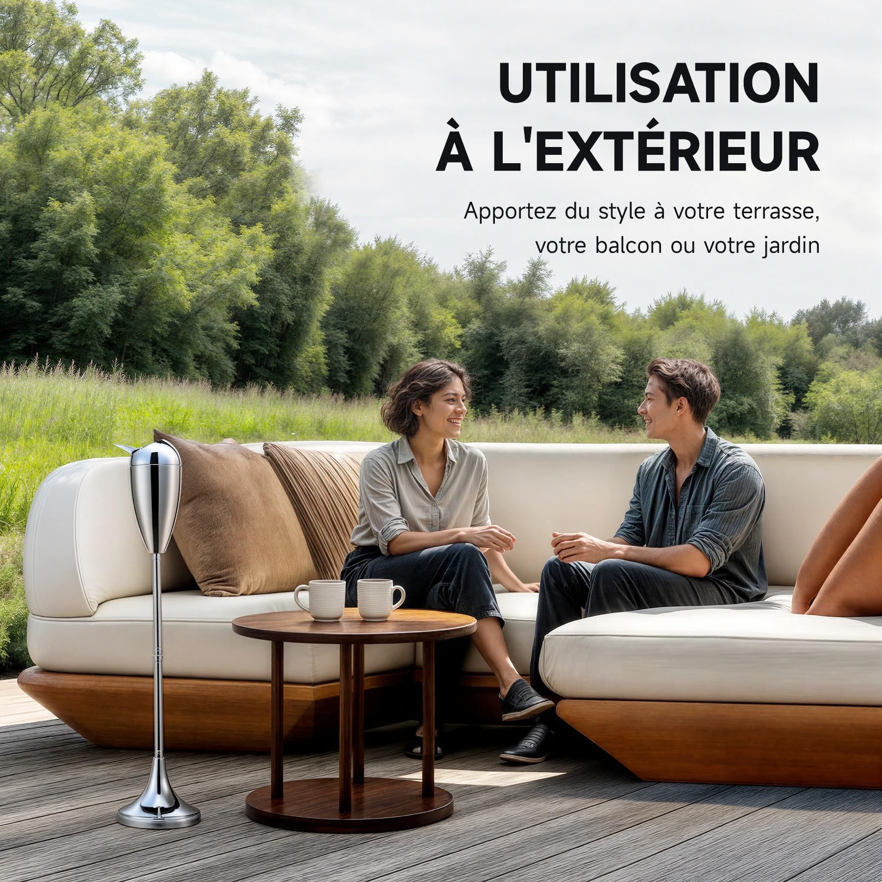 CO-Z Cendrier sur Pied Intérieur et Extérieur Hauteur Réglable 50/70/90 cm avec Couvercle en Acier pour Cigarettes pour Cigares pour Patio Décoration de la Maison et du Bureau, Argenté