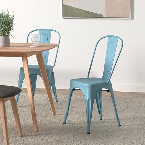 Miniatura 9 de Nazhura Silla de comedor de metal estilo rústico Tolix para cocina, comedor, cafetería, restaurante, bistró, patio, 18 pulgadas, apilable,