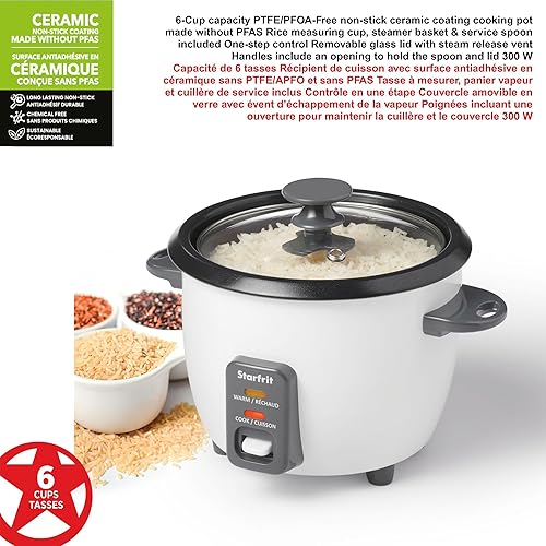 Miniatura 4 de Starfrit Arrocera eléctrica  6 tazas  Cesta de vapor, taza medidora y cuchara de servicio  300 W  Hace el arroz perfecto!