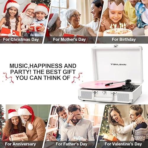 Miniatura 9 de Tocadiscos con altavoces estéreo incorporados, maleta portátil con Bluetooth de 3 velocidades, reproductor de discos de vinilo, banda de ganancia de