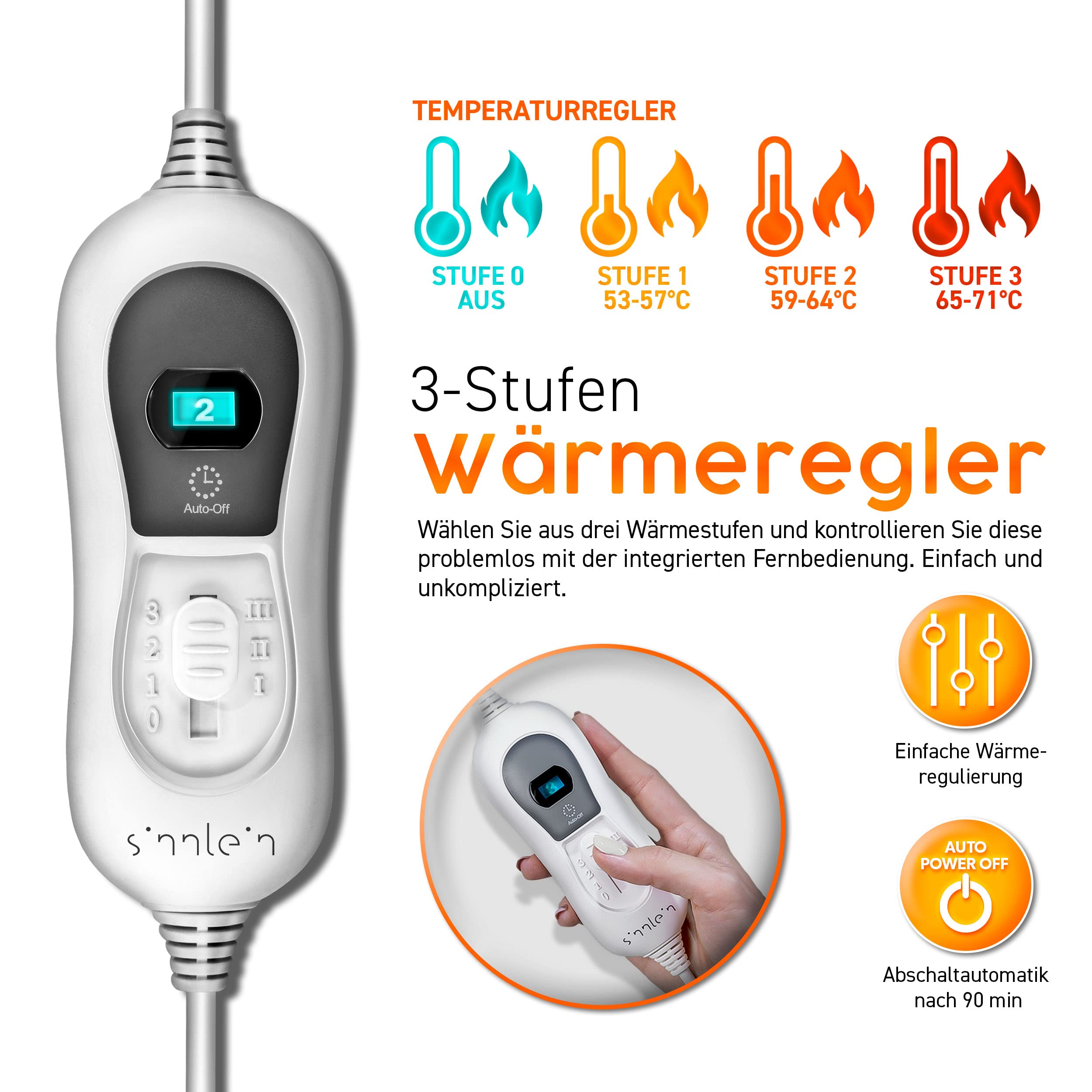 sinnlein Heizkissen elektrisch für Schulter, Nacken und Rücken | Heizcape mit 3 Temperaturstufen & Abschaltautomatik | Wärmekissen mit Abschaltautomatik und 100W