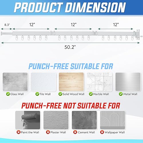 Miniatura 5 de Tendedero de Ropa de Pared Plegable, Retráctil y Colapsible (Tri-Pliegue) de Aluminio que Ahorra Espacio para Uso Interior y Exterior - Cuartos de