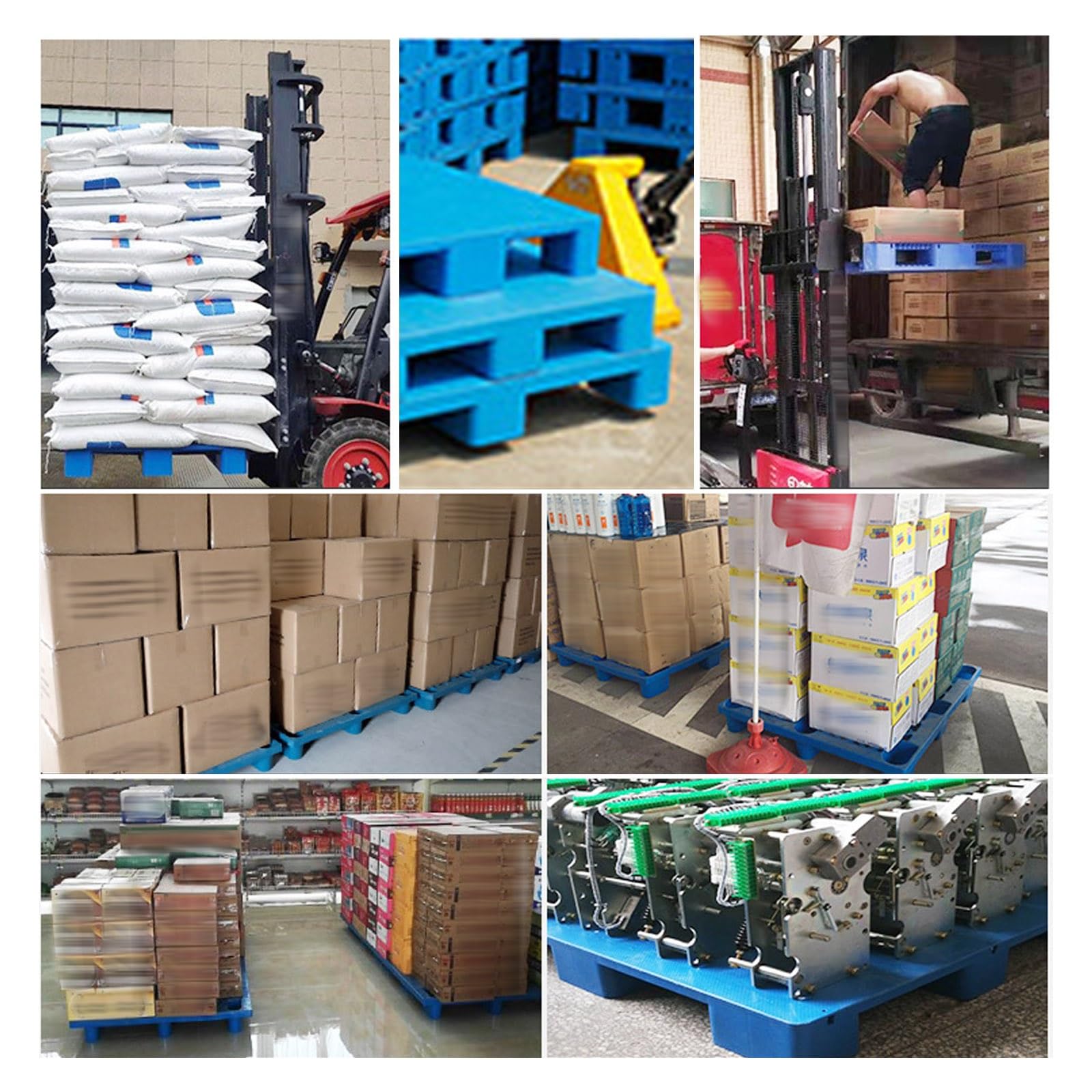 Lot de 3 palettes en plastique imperméables empilables et résistantes à l'humidité pour chariots élévateurs manuels et électriques, solutions de palettes industrielles robustes
