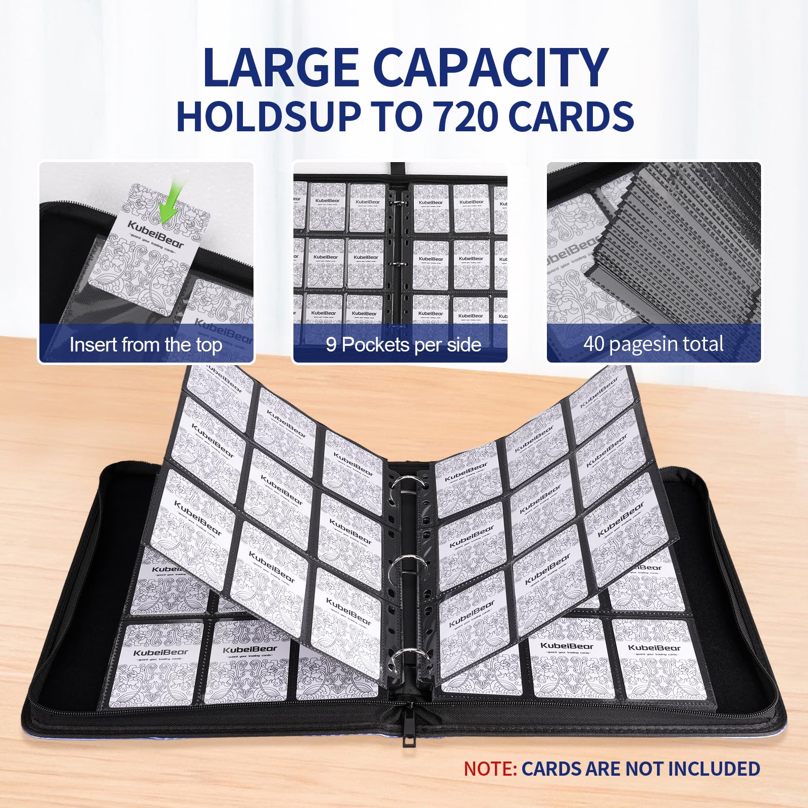 Premium 9-Pocket Card Binder 720 Capacity, Zippered Trading Card