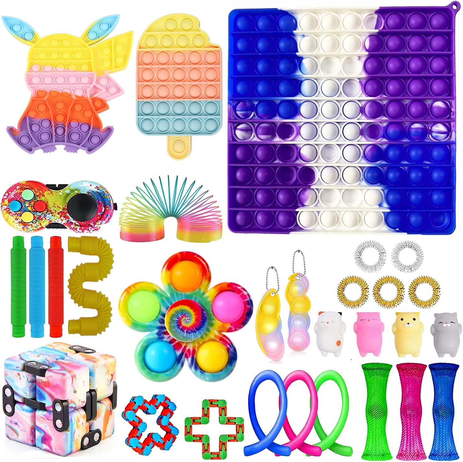 Fidget Toys Pack 30 Pcs Fidget Toy Sets Fidget Pack Cheap Sensory Fidget Toy Pack with Marble Mesh Anxiety Tube Stress Relief Toys Set for Adults Kids