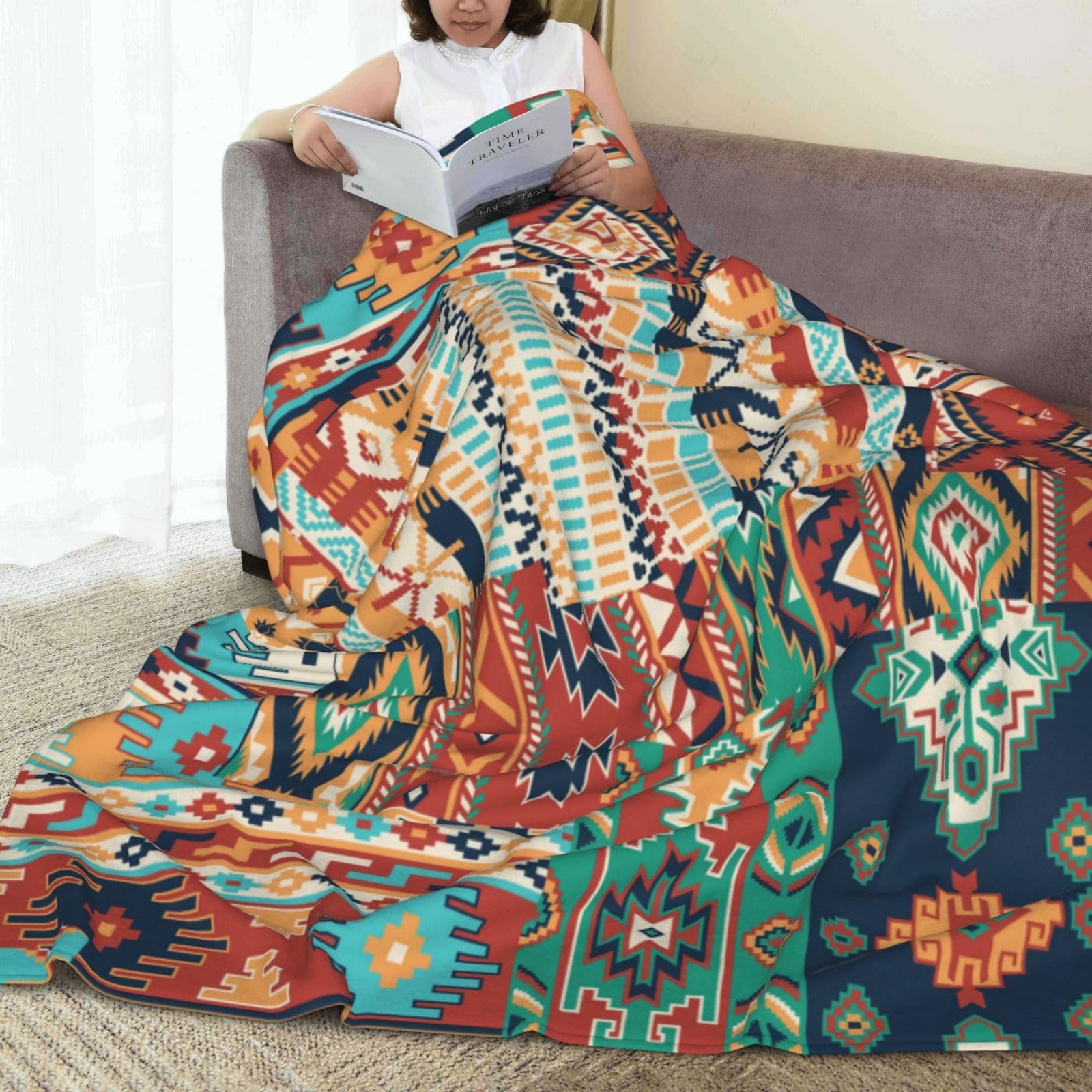 Amazon｜毛布 インディアン ネイティブアメリカン 民族柄 オルテガ柄