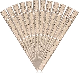 12 Pack Bulk Wooden Rulers 12 Inch Bulk Wood Rulers Wood Measuring Ruler with Centimeters and Inches Straight Edge Ruler with 4 Holes for Office Drafting Supplies 2 Scale