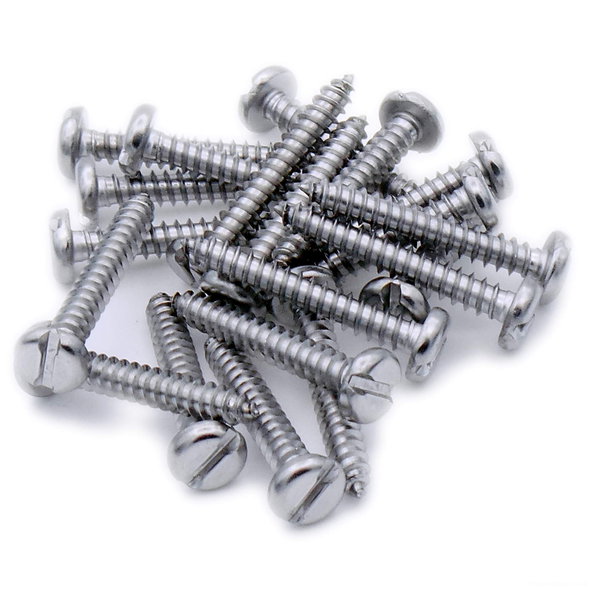 Singularity Supplies Silver No.8 X 1.5 (4.2Mm X 38Mm) Slot Pan Self-Tapping Screw - Stainless Steel (A2) (Pack Of 20)