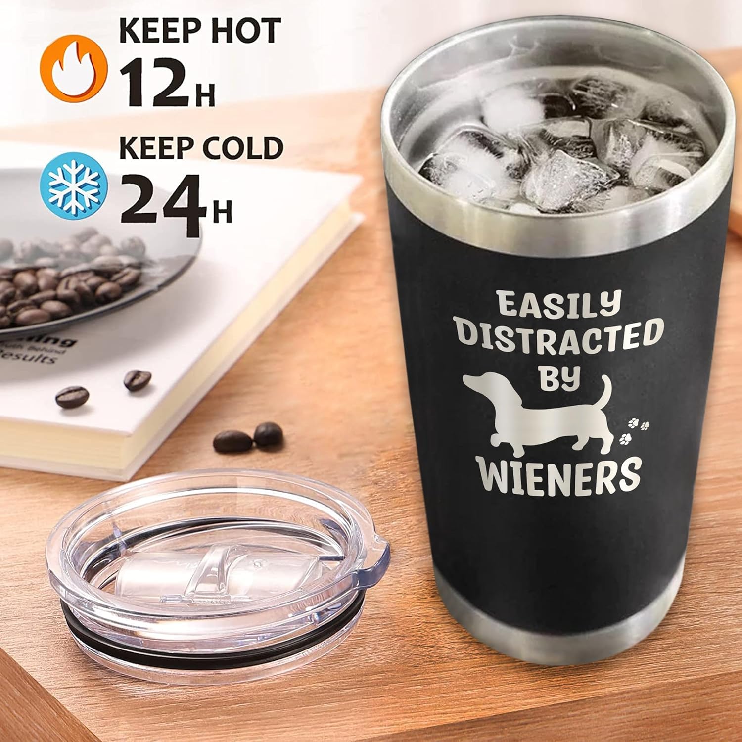 Emily gift Easily Distracted By Wieners Tumbler Dachshund Dog Lover Gifts Pet Lover Girlfriend Boyfriend Sister Brother Mom Dad Stainless Steel Vacuum Insulated Tumblers With Lid And Straw