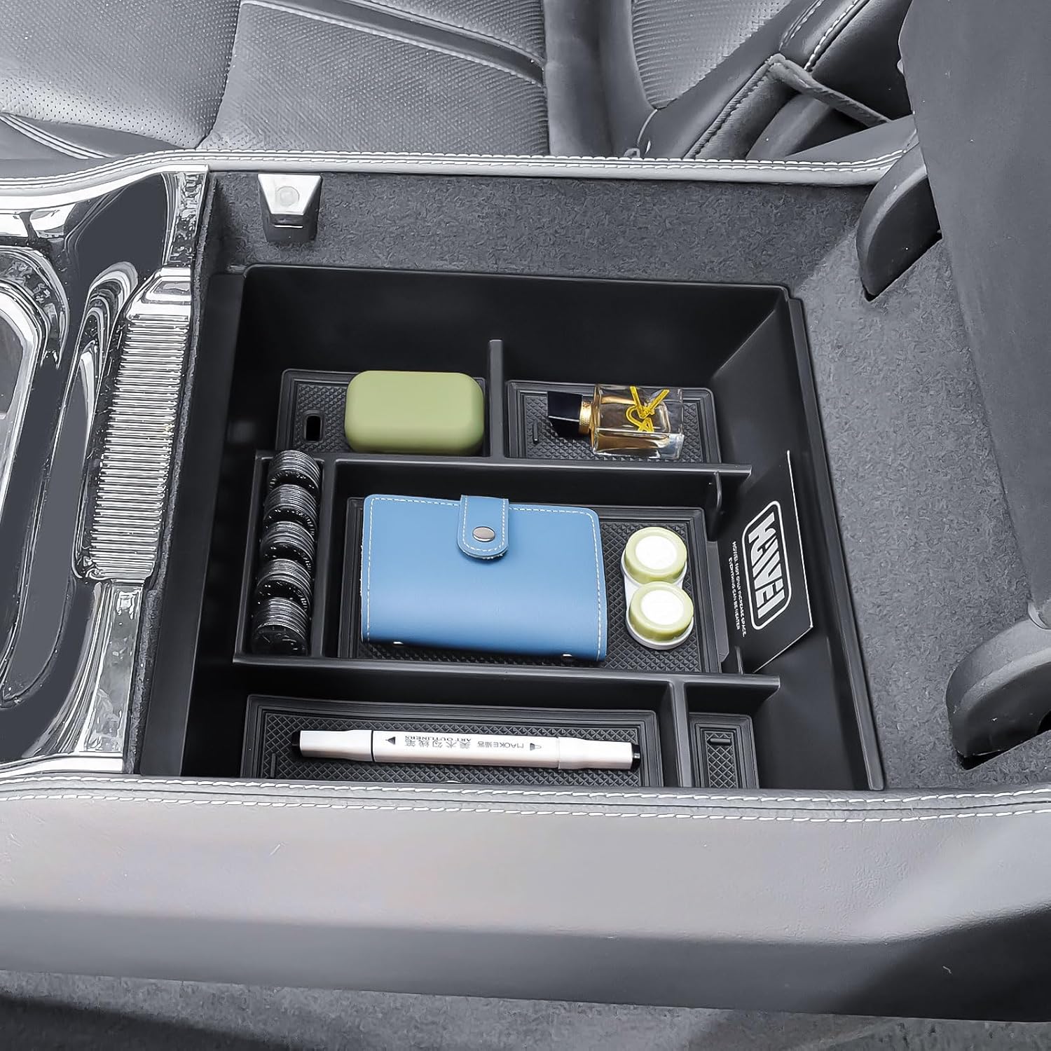 HGWEI Center Console Organizer Compatible with 2022-2025 Jeep Wagoneer/L & Grand Wagoneer/L Accessories, Middle Armrest Storage Box Insert Compartment Tray (Without Cool Box, Not Fit Wagoneer S)