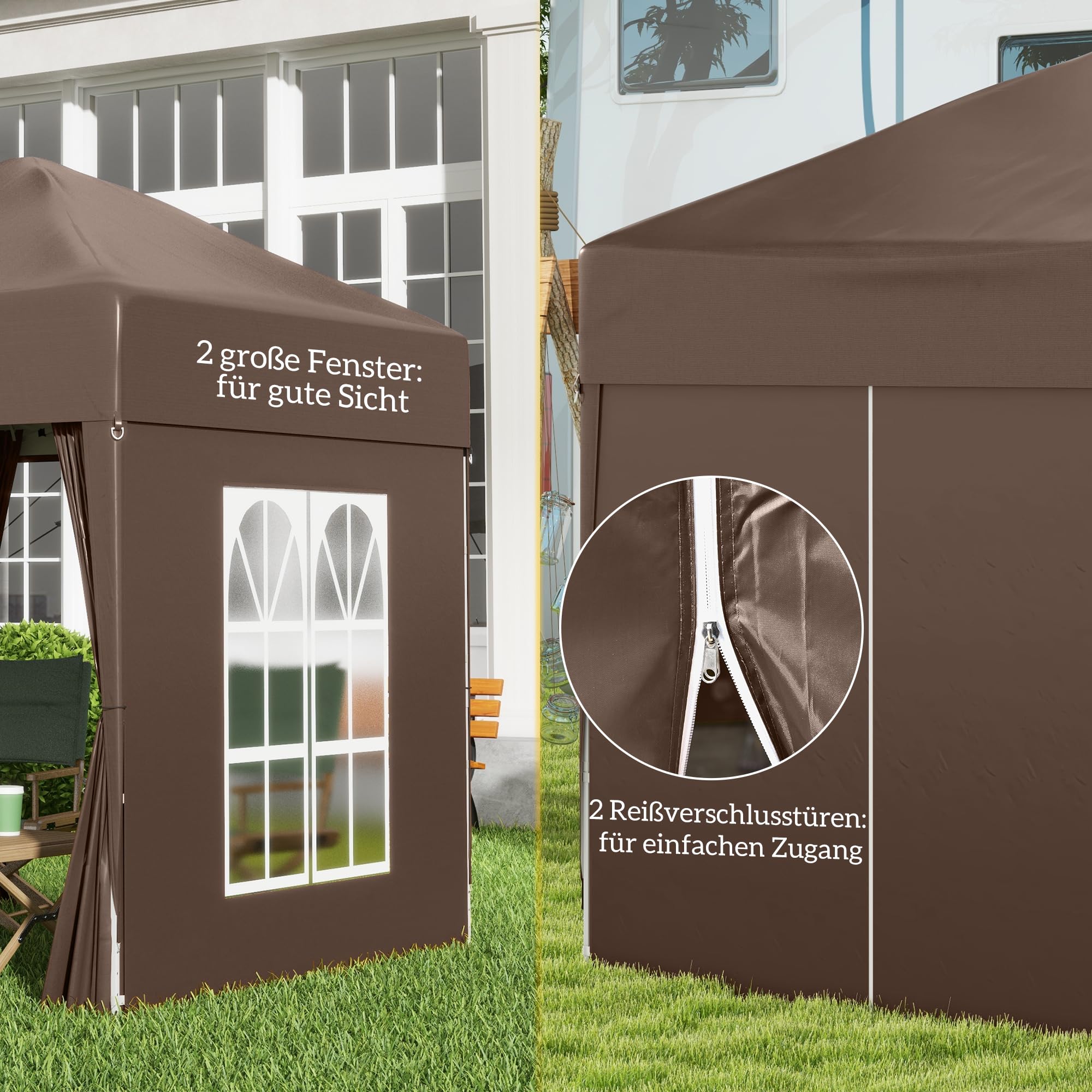 Outsunny pawilon 2x2m wodoodp. pop-up z 4 ścianami bocz. brązowy