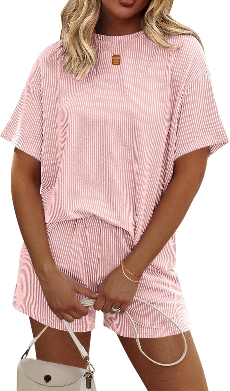 Ekouaer Womens Pajama Sets Short Sleeve Lounge Sets 2 Piece Pjs Tops and Shorts Outfits Matching Loungewear with Pockets