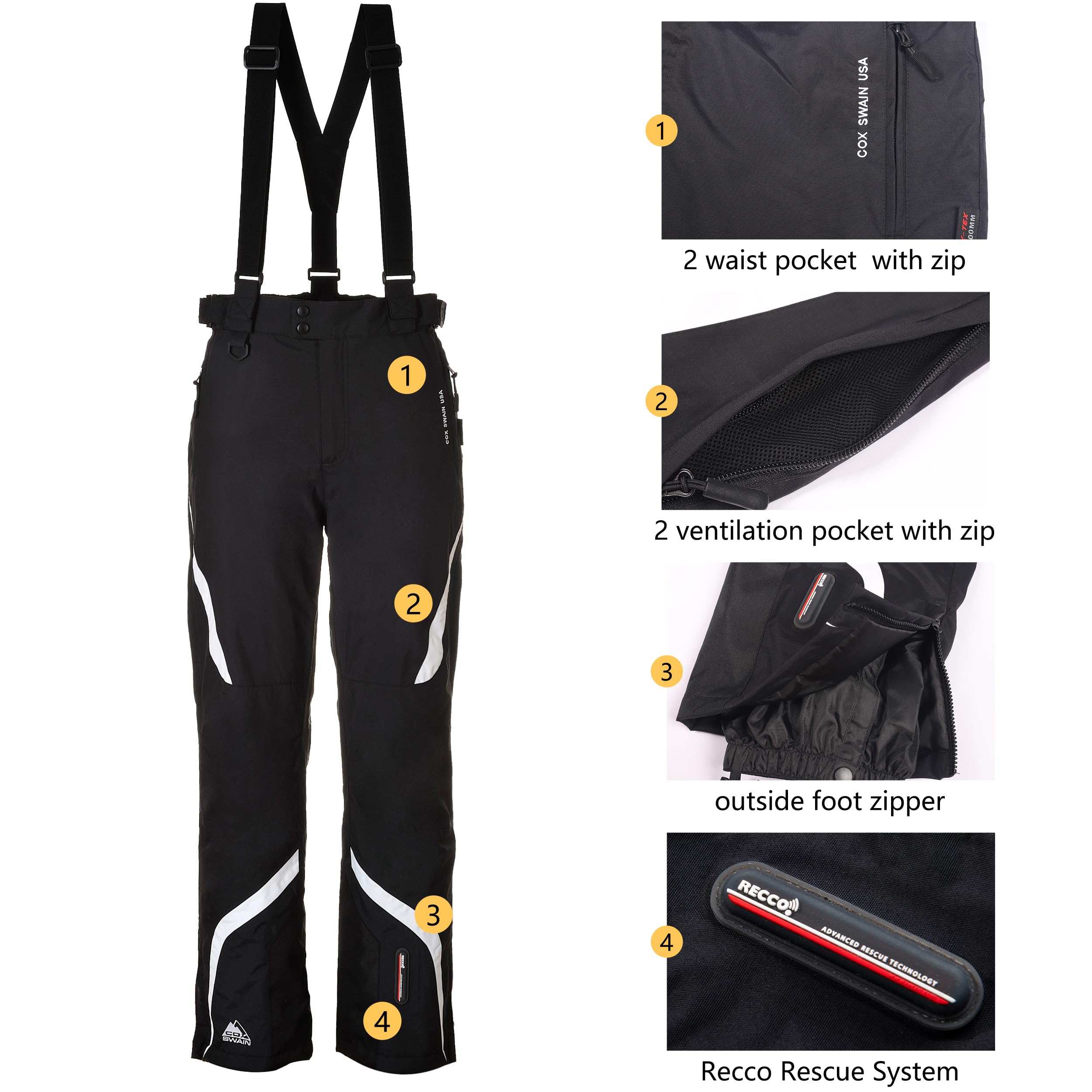 Cox Swain Herren Ski-/Snowboardhose Zermatt 2 - mit RECCO Lawinenreflektor - 15.000mm Wassersäule!, Colour: Black, Size: M