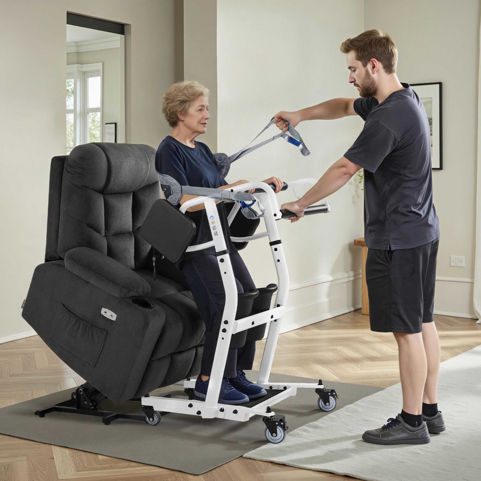 M MCombo STA447BK - Elevador de pacientes con correa de transferencia, ayuda para levantarse de la cama para personas mayores, cuidado y ayuda, 180 kg, silla de ruedas 86 x 64 x 118 cm