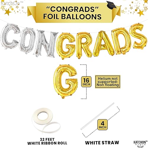 Miniatura 2 de KatchOn, Globos de felicitaciones plateados y dorados, 16 pulgadas, globo de graduación de felicitaciones, decoraciones de fiesta de graduación