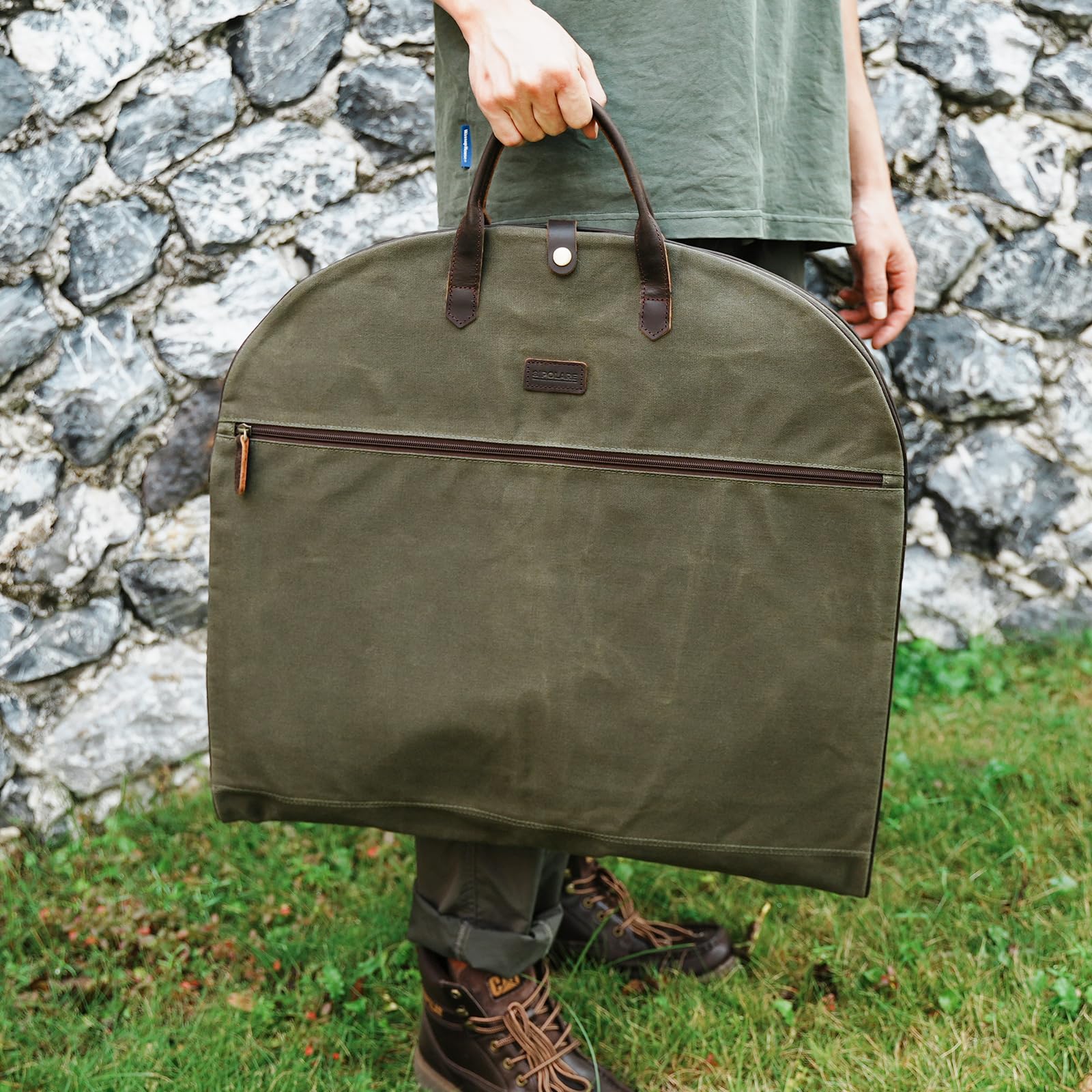 Polare Kleidersack aus gewachstem Segeltuch, Vollnarbenlederbesatz, Handgepäcktasche für Reisen, wasserdicht, staubdicht, faltbar, hängende Koffer, Wochenend-Kleiderhülle mit YKK-Reißverschluss