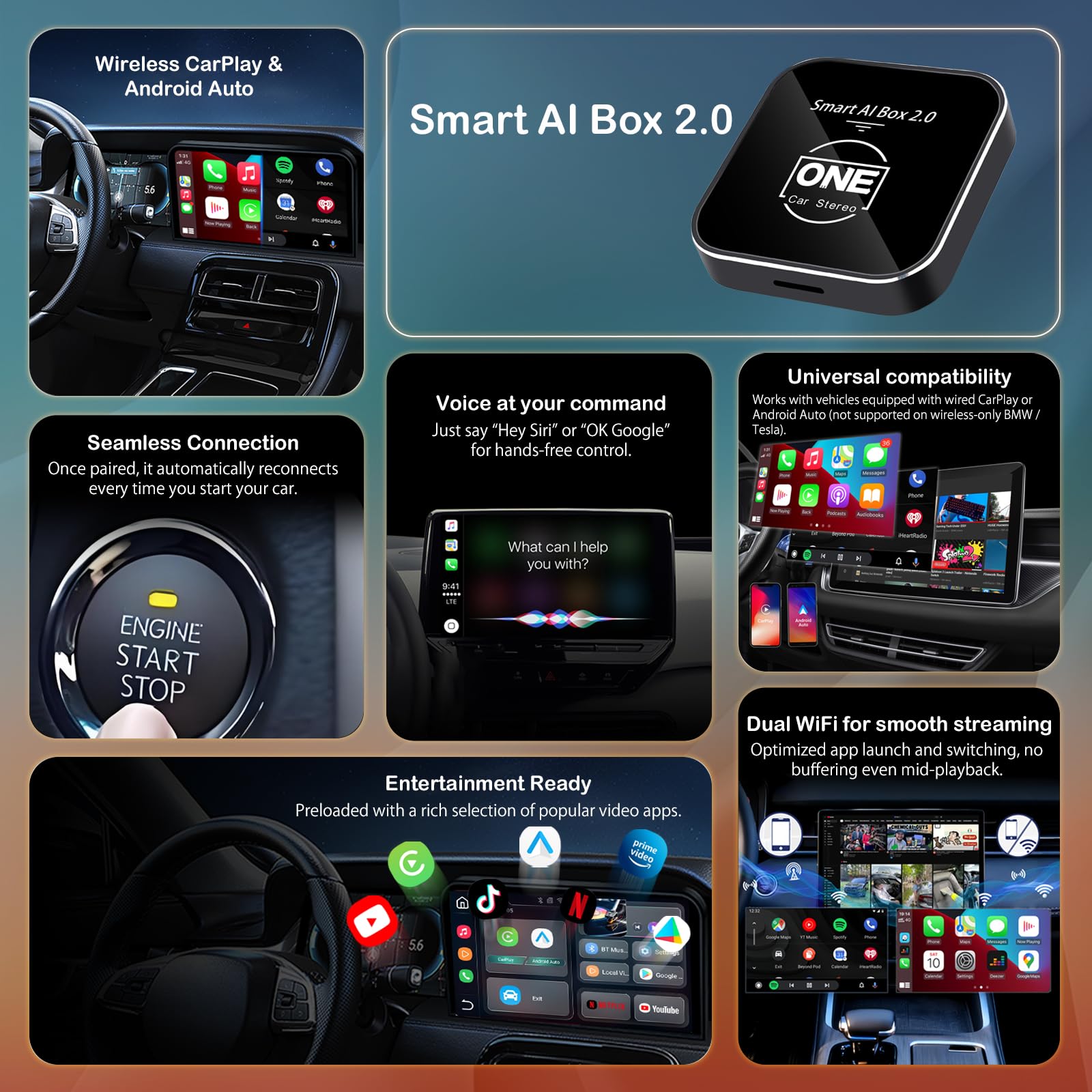 Amazon.com: 2026 Smart Ai Box 2.0 Wireless CarPlay Android Auto