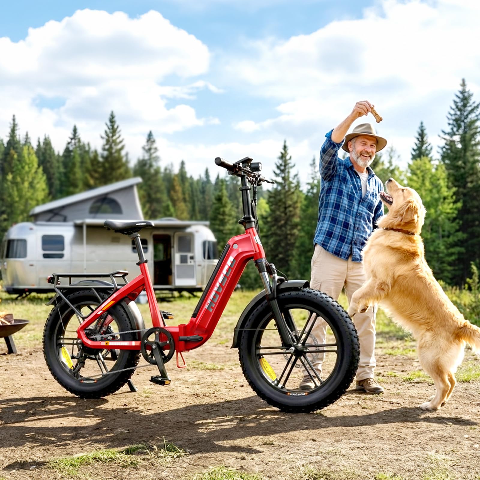 HOVSCO Faltbares E Bike für Erwachsene mit App-Steuerung & Federung, Elektro Fahrrad 48V/15AH Akku 250W faltbar Fatbike 20"×4.0" Reifen, Alu-Durchstieg-Rahmen, bis 204kg