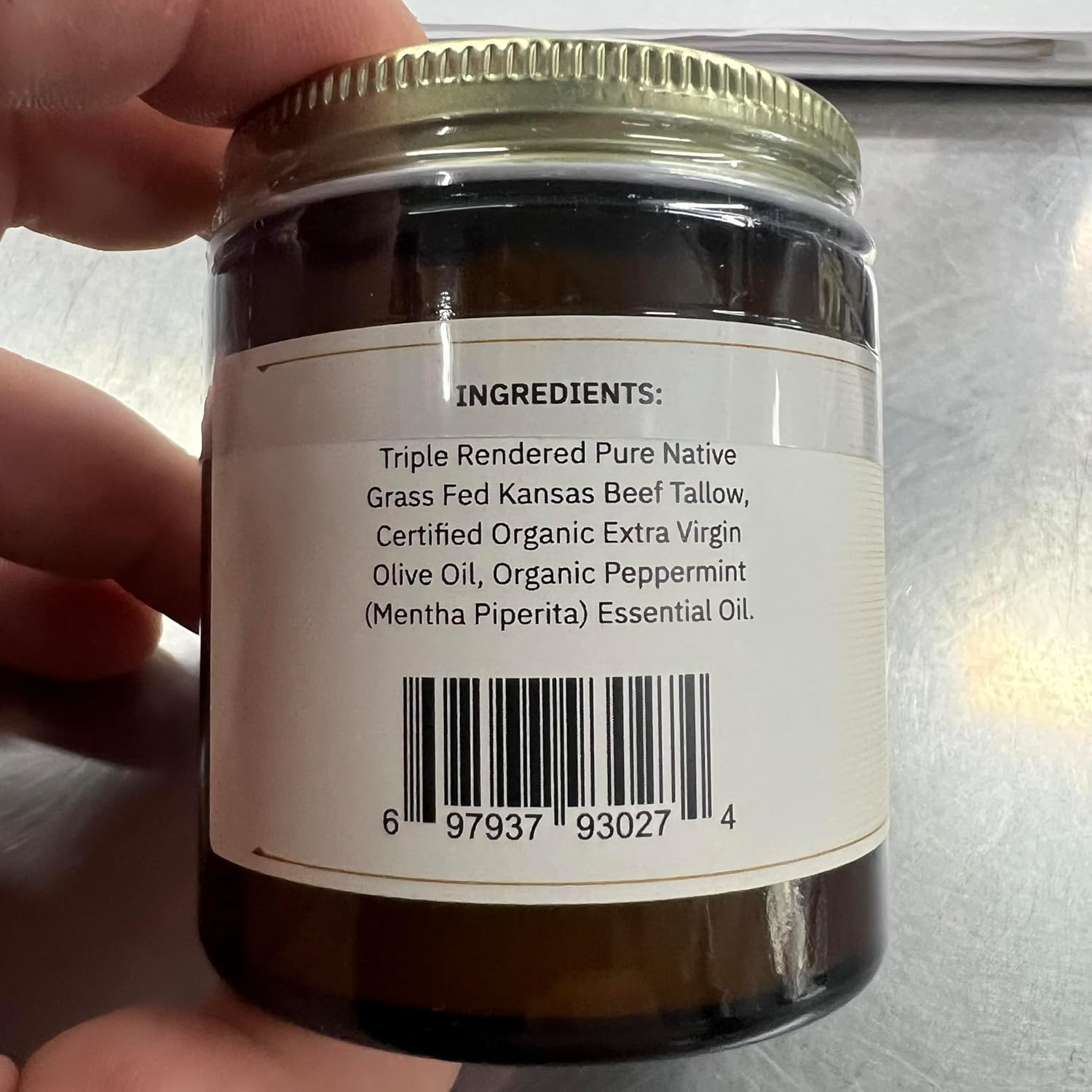 Grass Fed Beef Tallow Balm Grown and Made in USA - Organic Grass Fed and Finished Tallow - Moisturizing Skin Care Peppermint 4 oz