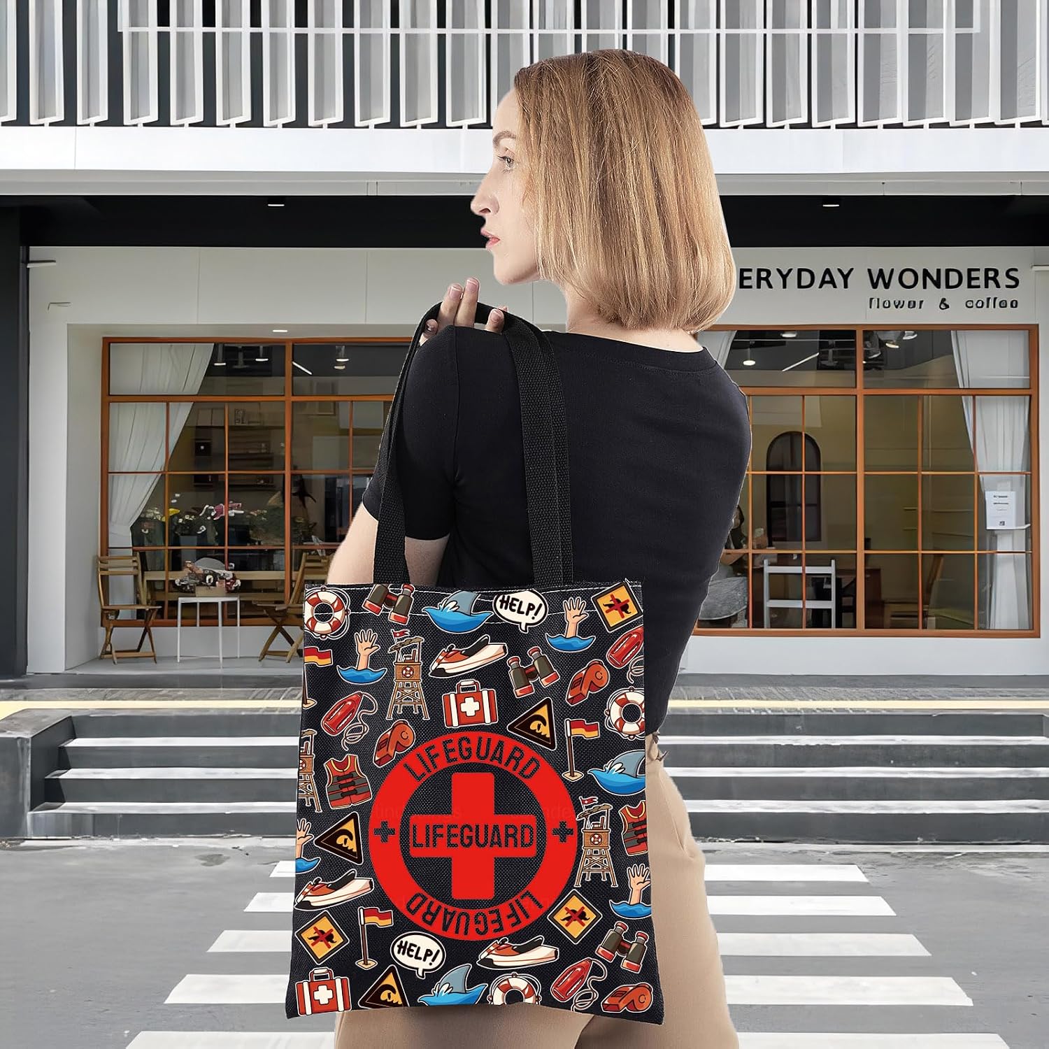 WZMPA Lifeguard Tote Bag Life Preserver Gift Lifesaver Reusable Grocery Bag Swim Instructor image 3