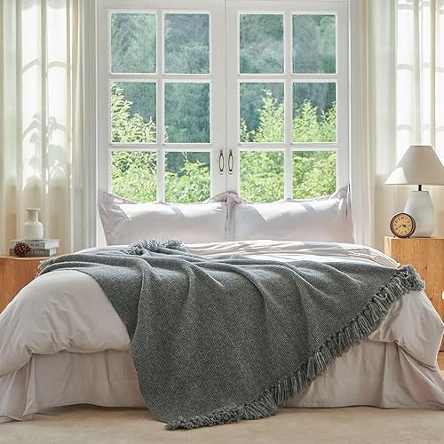 Miniatura 6 de Esterra Manta de alpaca de lujo con elegantes borlas anudadas a mano, acogedora, cálida e hipoalergénica, manta de lana merino de alpaca para sofá