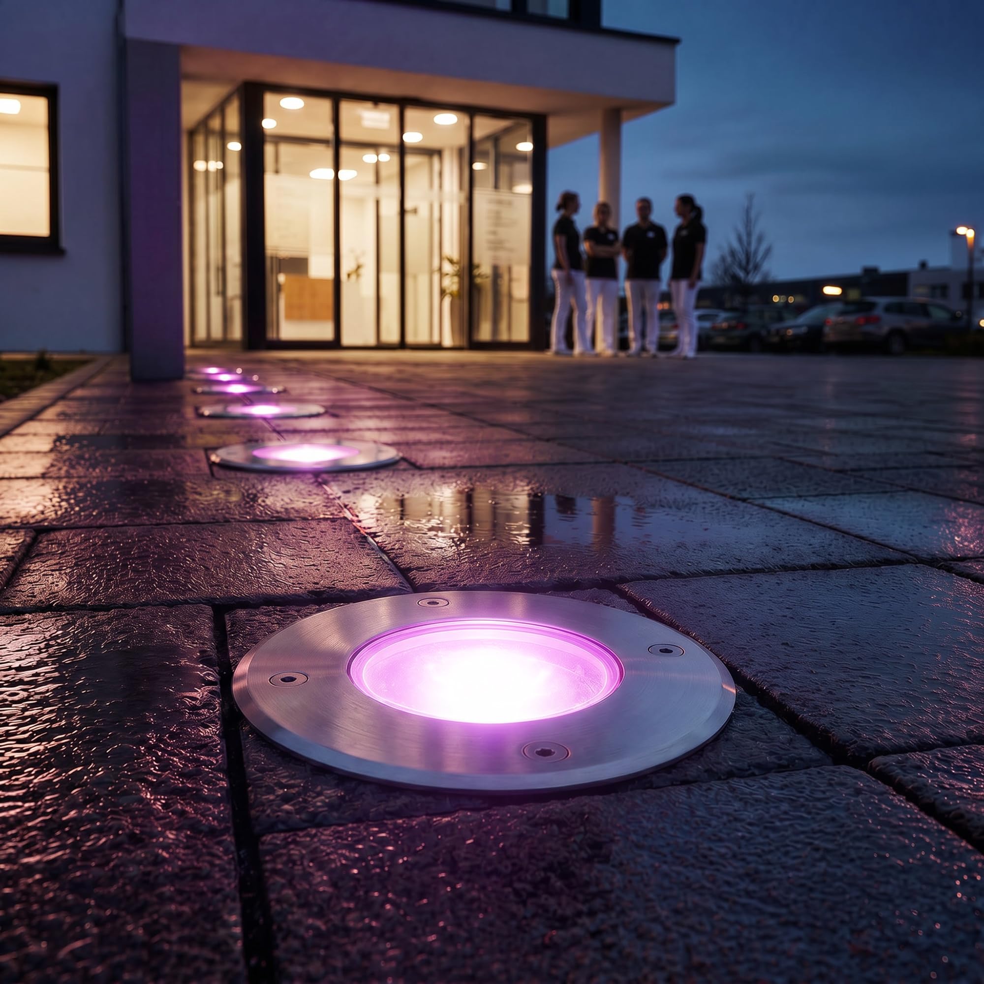 SSC-LUXon KALPA Bodeneinbaustrahler 6er Set silber Smart GU10 WLAN RGBW | Sechs befahrbare Erdstrahler bis 2000kg - per App & Alexa steuerbar, RGB-Farblicht, reihenschaltbar, IP67, inkl. GU10 LED