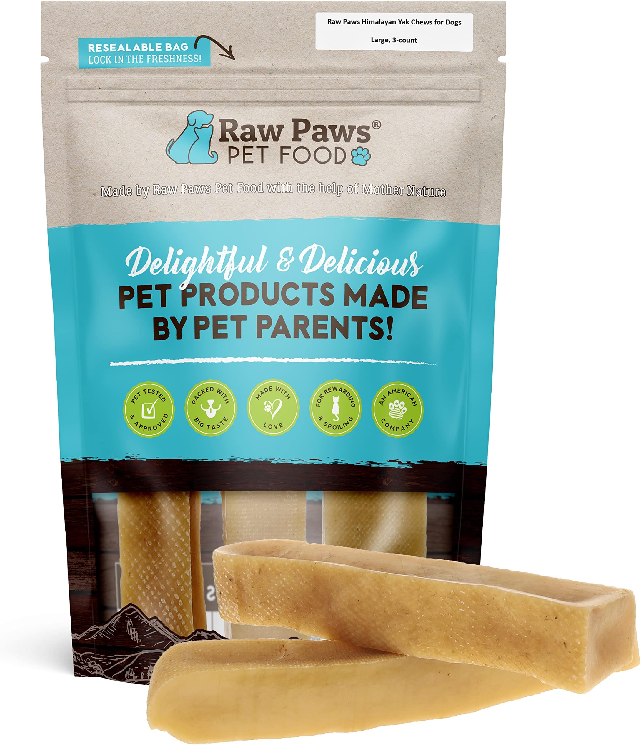 Raw Paws Himalayan Yak Chews for Dogs, Large (3 Pack) - Packed in USA - Tibetan Yak Cheese Dog Chews for Medium to Large Breeds - Hard Milk Dog Chew Bones - Single Ingredient - Long Lasting