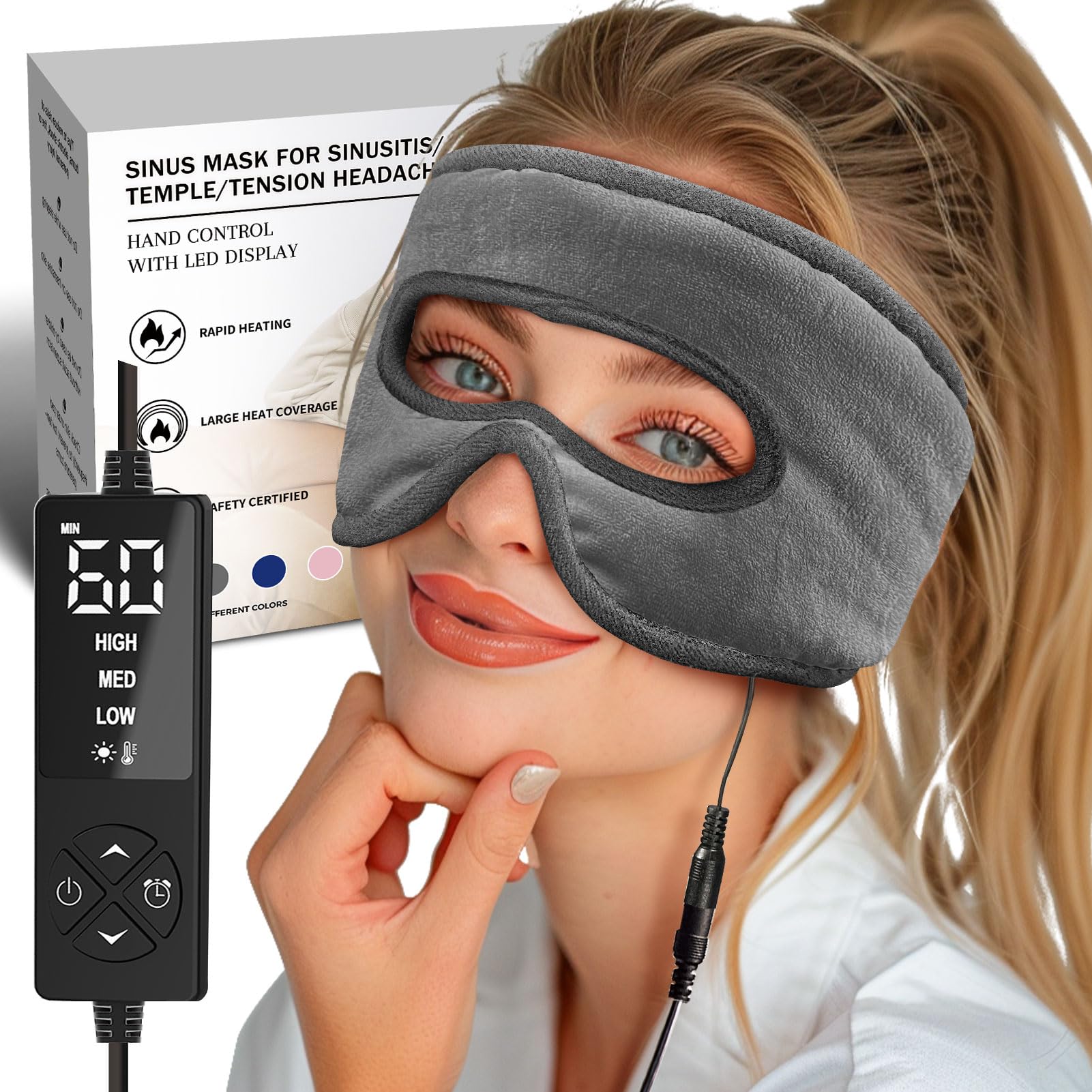 Sinus Pressure Relief Heated Eye Mask with Openings Face Heating Pad for Eyes Sinusitis Hormone Migraine Tension Headache