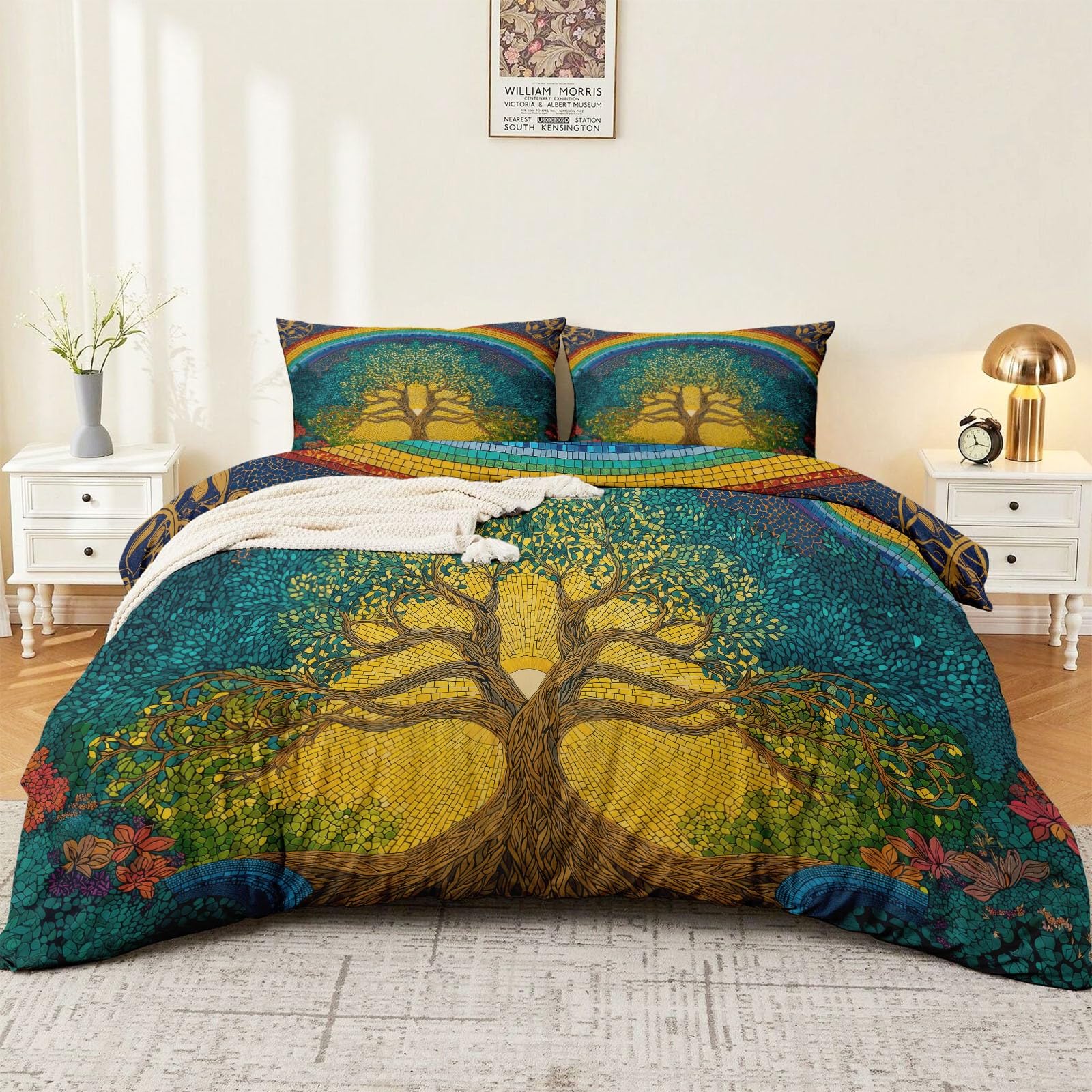 Housse de couette 200 x 200 cm thème vintage mosaïque en microfibre
