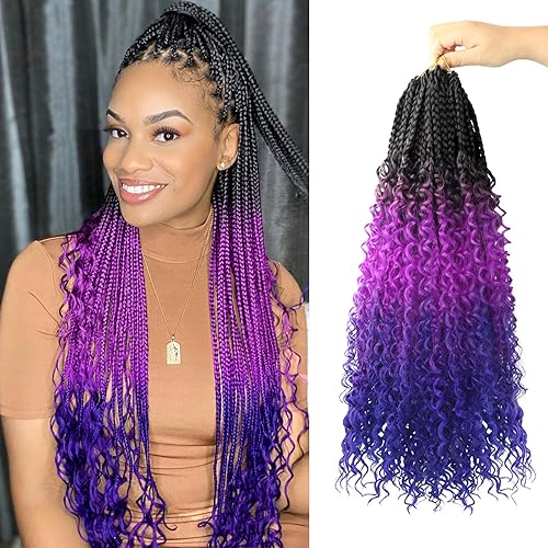 Vista 365 de Goddess Box Braids Crochet Hair With Curly Ends 18 Inch Bohomian Box Braids Crochet Braids 8 Packs 3X Crochet Braids Synthetic Braiding Hair 1B-4-30