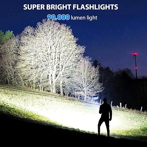 Miniatura 2 de Linterna LED recargable de alto lúmenes, 90,000 lúmenes, luz de flash súper brillante con 5 modos, linterna resistente al agua, linterna