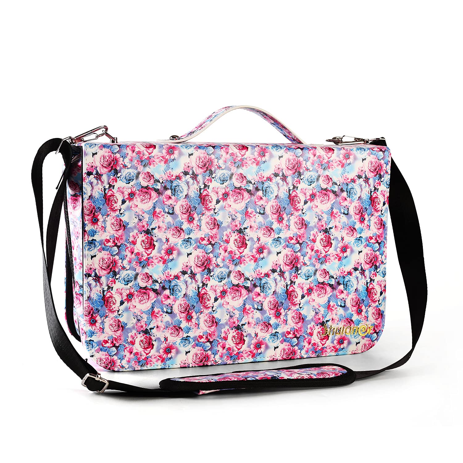 Shulaner Federmäppchen mit 180 Fächern, Blätterdruck, Buntstiftehalter, großes Fassungsvermögen, tragbares Federmäppchen, Organizer (rosa Blume, 290)